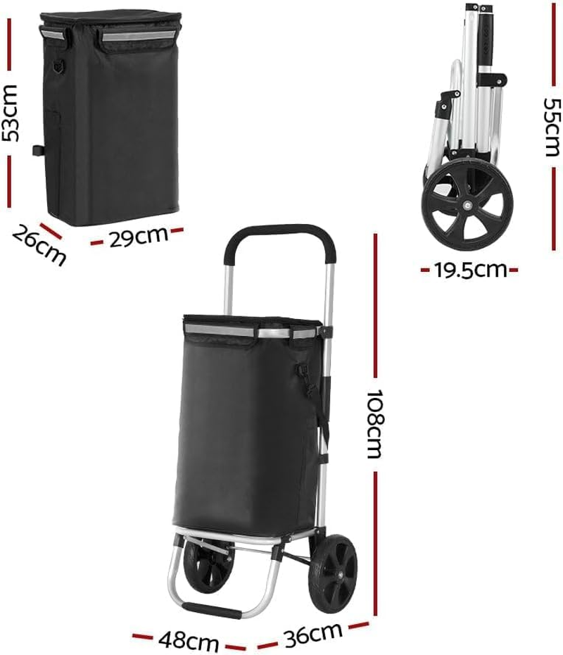 Foldable Shopping Cart ，With Wheeled Handcart, Waterproof, Lightweight and Multifunctional, 45L Folding Grocery Bag Basket, Aluminum Shopping Cart (Black) image number 1