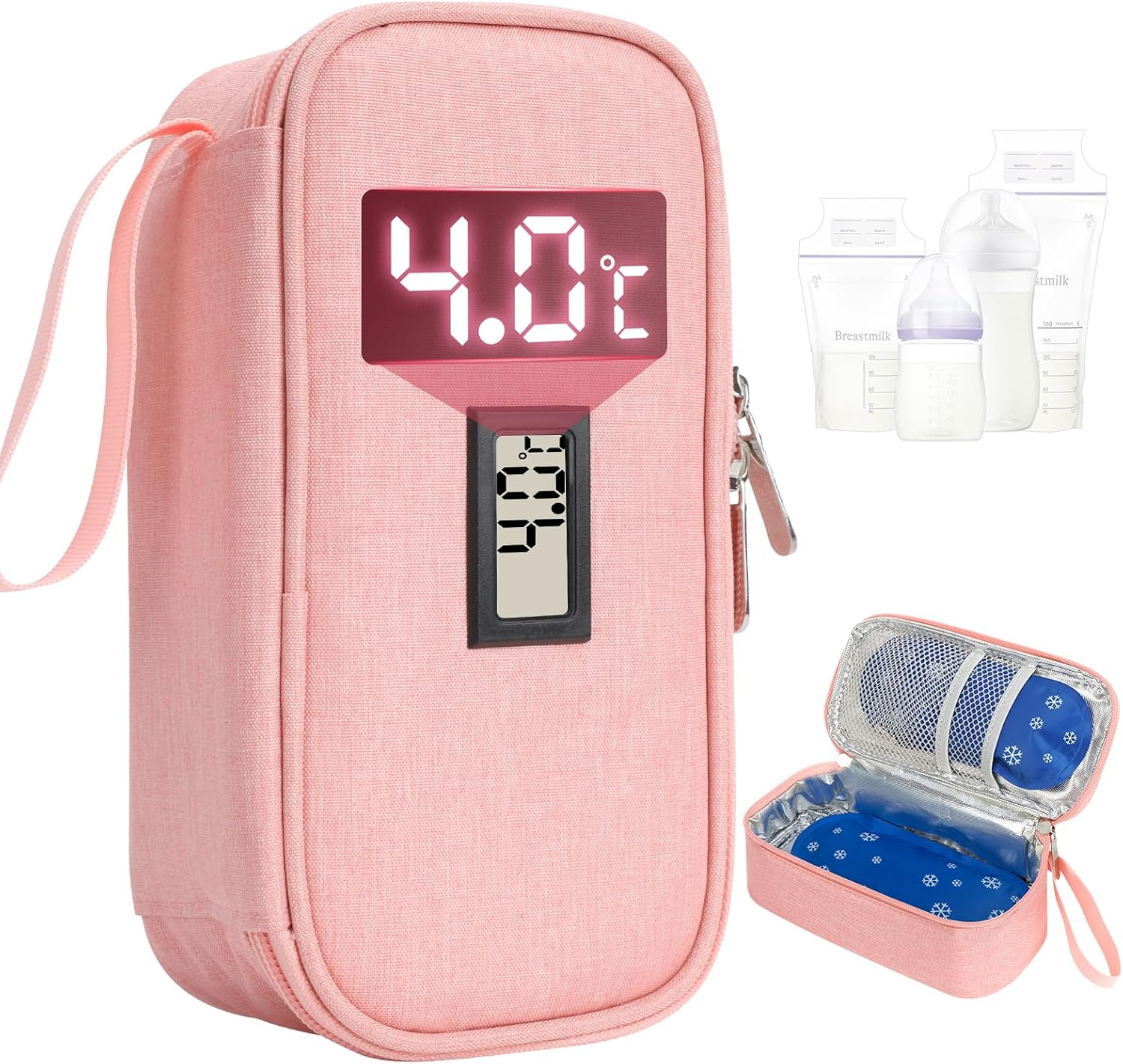 YOUSHARES Breastmilk Cooler Case - Breast Milk Cooler Travel Bag, Real-Time Temperature Display, Holds 4-6 Breastmilk Storage Bag with 2 Breast Milk Ice Pack for Moms on the Go(Lily)