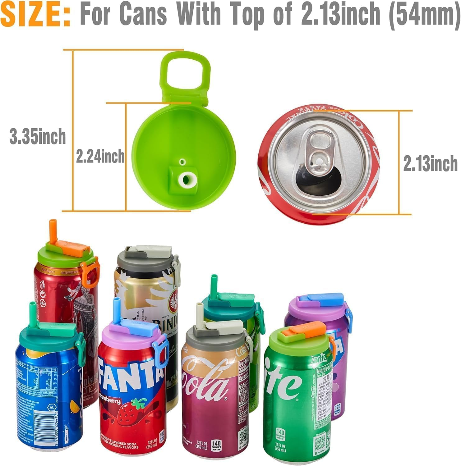 Zurligi 4 Pcs Soda Can Lids Cover with 8 Pcs Straw, Reusable Can Covers for Soda, Beer, Juice, Easy Clip on Caps Lid - for Cans with Top of 2.13Inch (54Mm), 4 Colors image number 1