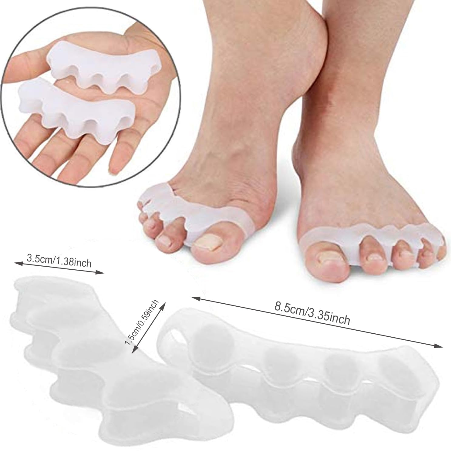Silicone Toe Separators for Bunion Correction &ndash; Toe Spacers & Spreaders for Pain Relief &ndash; Unisex Comfort for Hammer Toes, Overlapping Toes (2Pair) image number 4