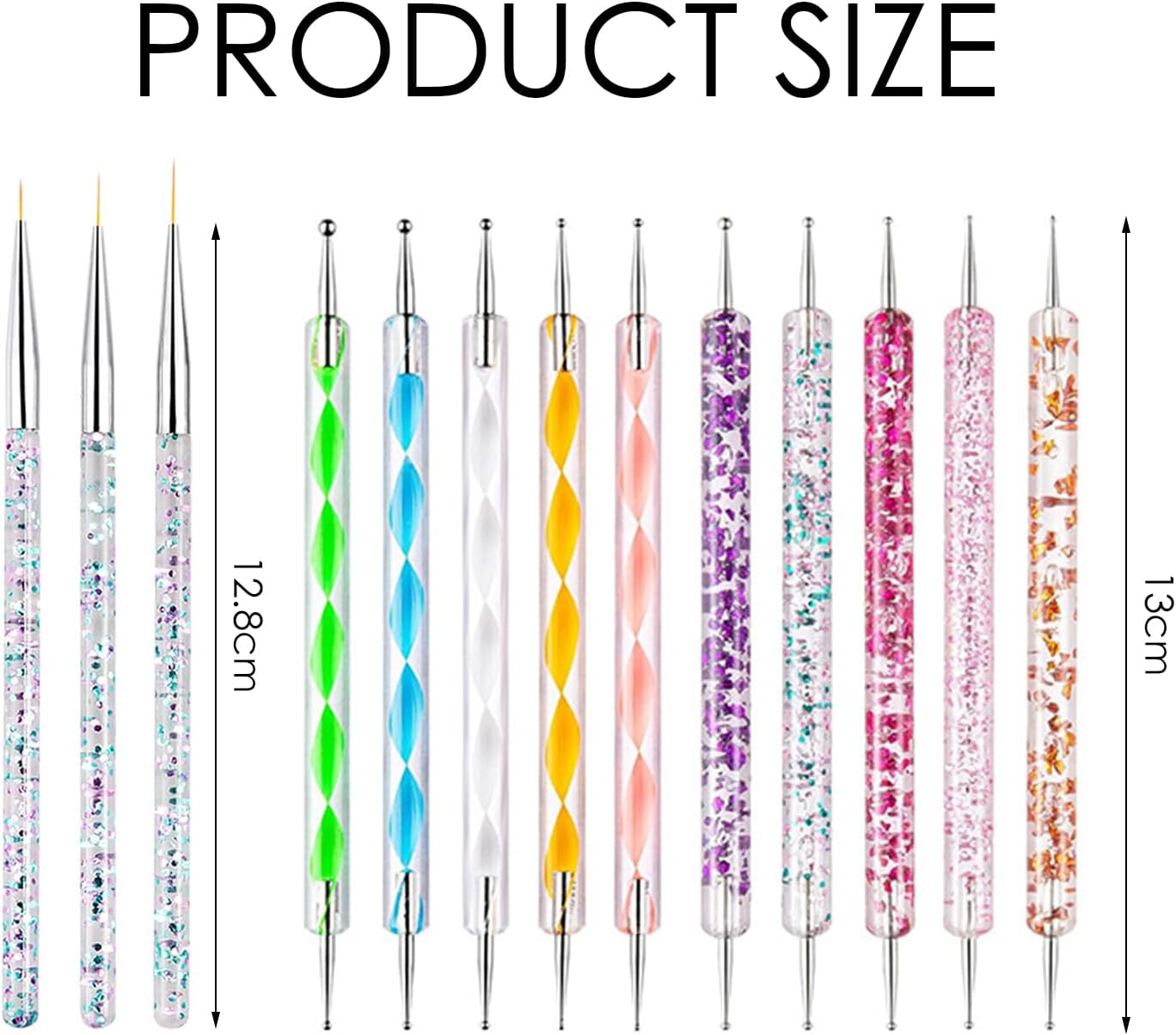 10 Nail Art Point Drill Pens and 3 Drawing Pens, Double Headed Nail Art Beauty Accessories, Finger Painting Point Flower Tools, Acrylic Indentation Pens image number 2