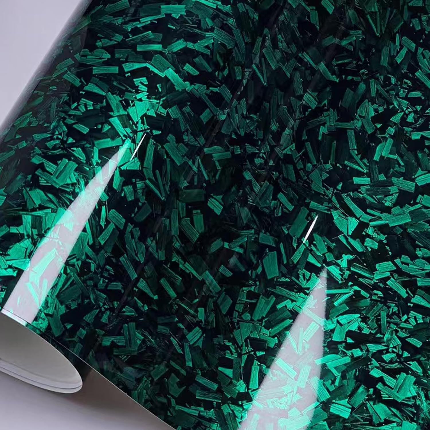 Green Forged Carbon Fiber Vinyl Wrap, High Gloss Car Wrap Vinyl Roll Auto DIY Decal Sticker Film Sheet Air Release Self-Adhesive Decor Vinyl image number 2
