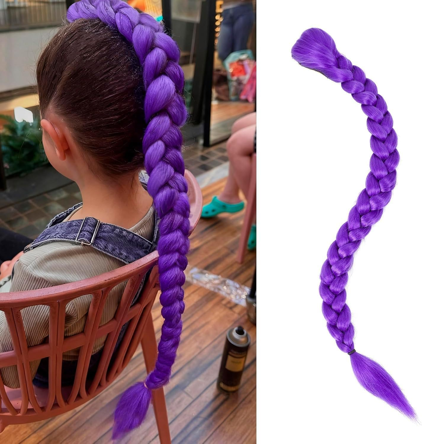 Purple Braid Hair Extensions Long Ponytail Synthetic Fiber 26 Inch Easy Clip in Ponytail for Girl Women Kpop Character Cosplay Wig Costume Accessories image number 4