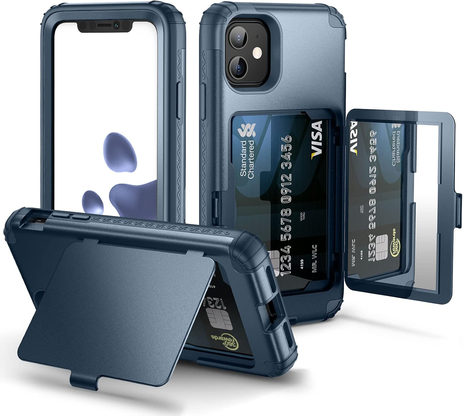 Iphone 11 Wallet Case - Welovecase Defender Wallet Credit Card Holder Cover with Hidden Mirror Three Layer Shockproof Heavy Duty Protection All-Round Armor Protective Case for Apple Iphone 11 Black