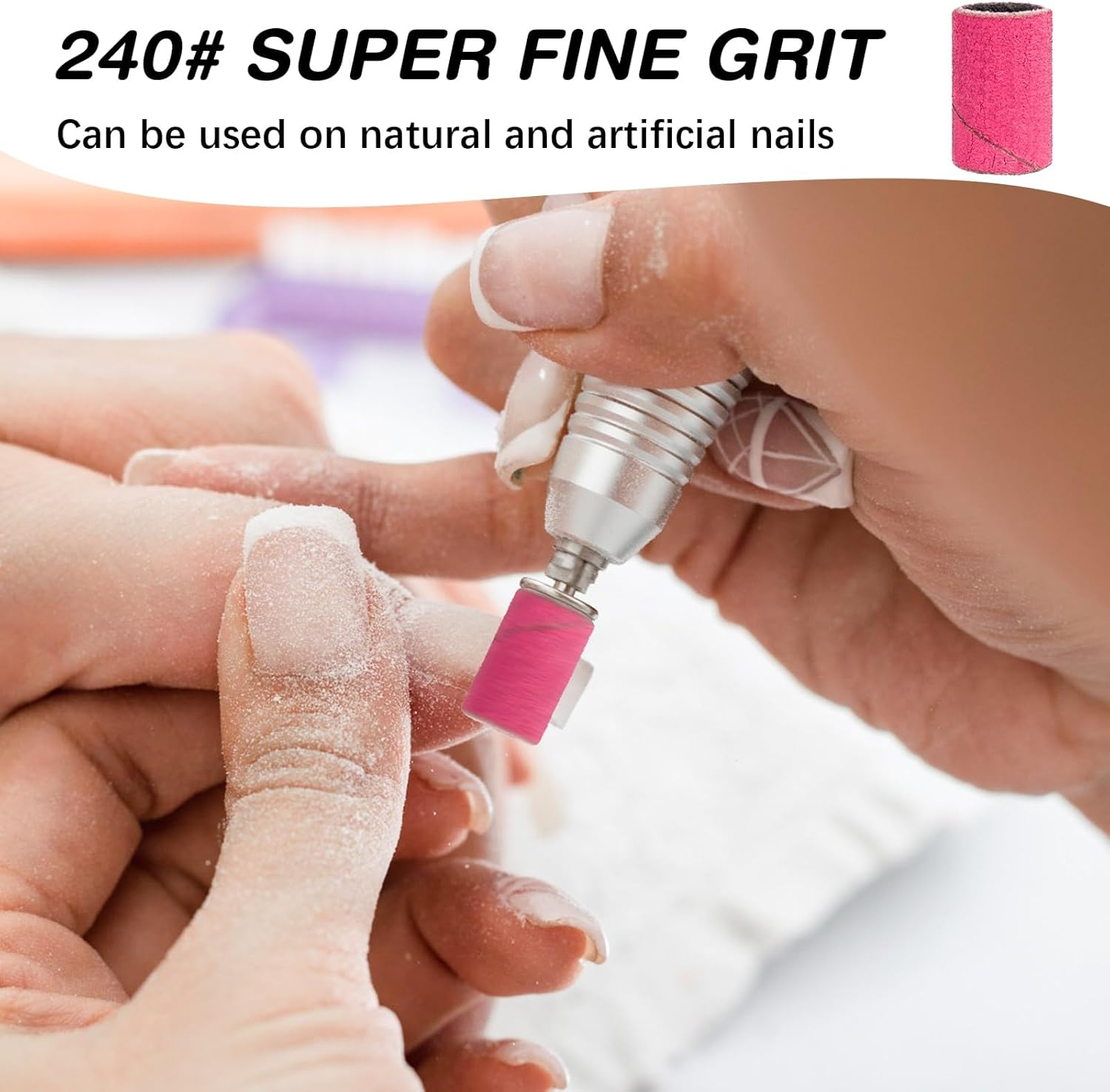 Rolybag Sanding Bands for Nail Drill 240 Grit Extreme Fine Nail Sanding Bands 200Pcs Pink Professional Sanding Bands and 2Pcs Nail Drill Bits for Manicures and Pedicure - Pink image number 4