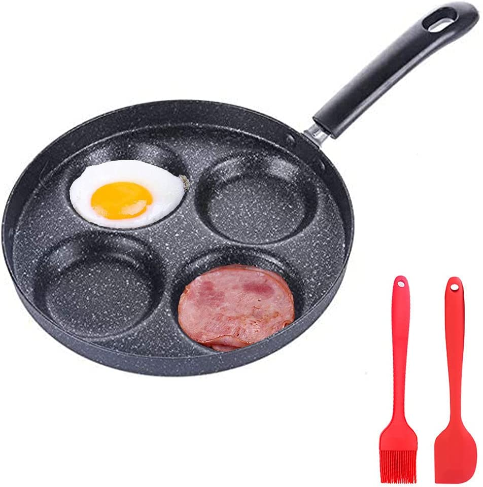 SEHORTREE Heart-Shaped 4-Cup Egg Frying Pan, Non-Stick, 9.4" (Heart-Shaped), 4 Eggs at Once, Gas & Induction Compatible