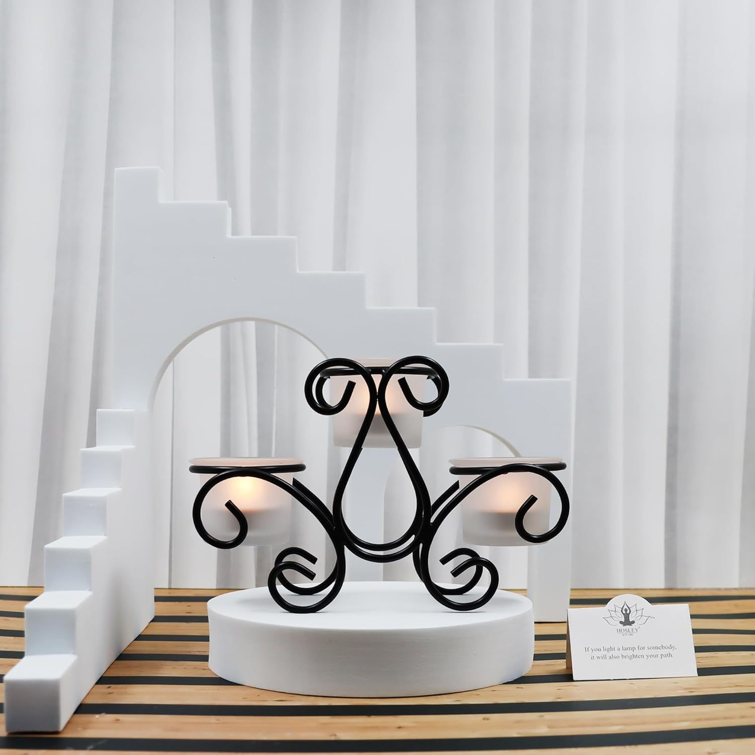 Hosley&reg; Frosted Glass Tealight Candle Holders Black Tealight Candle Holders with Glass Holders Perfect for Home Decor, Birthday, Wedding, Parties, Tabletop, Centerpiece image number 1