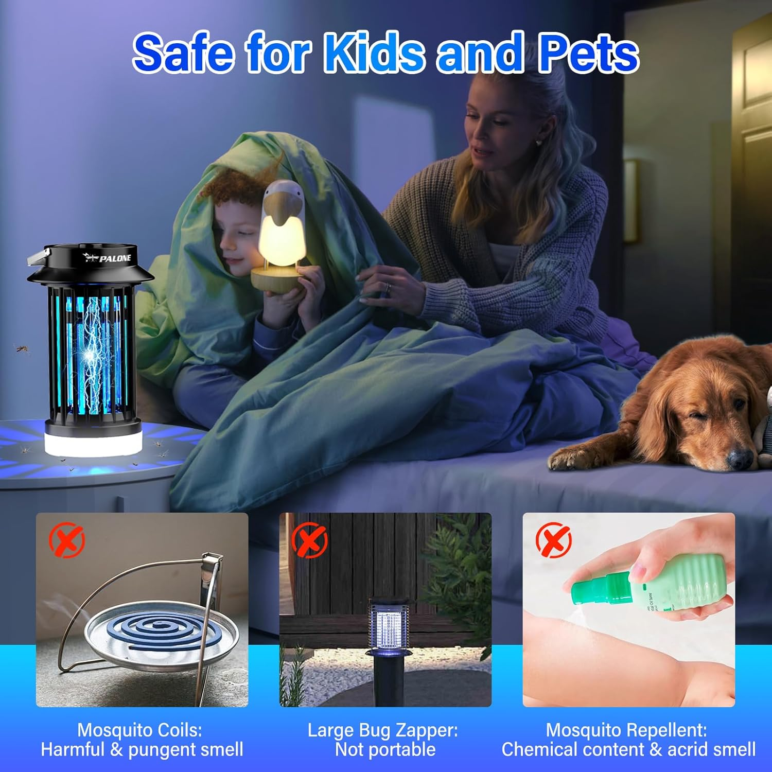 Rechargeable Fly Zapper Lamp,Palone Insect Killer Electric USB C,Bug Zapper Indoor,Portable LED Mosquito Trap,Uv DC Electric Mosquito Lamp,Practical Gifts for Outdoor Camping image number 1