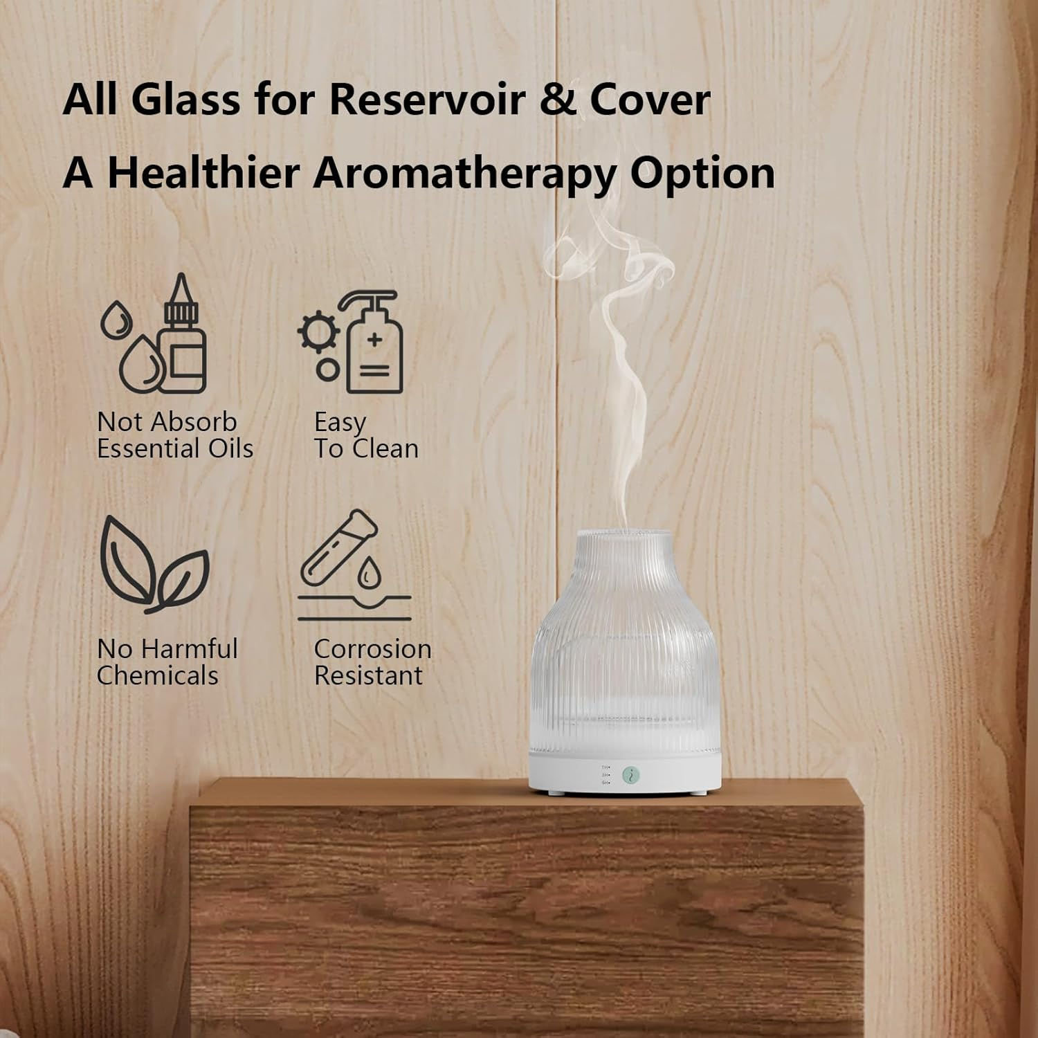 SOICARE Elegant Glass Reservoir Essential Oil Diffuser 200ML, One Button Control Glass Diffuser with Rainbow Colors for Home Office Bedroom Gift