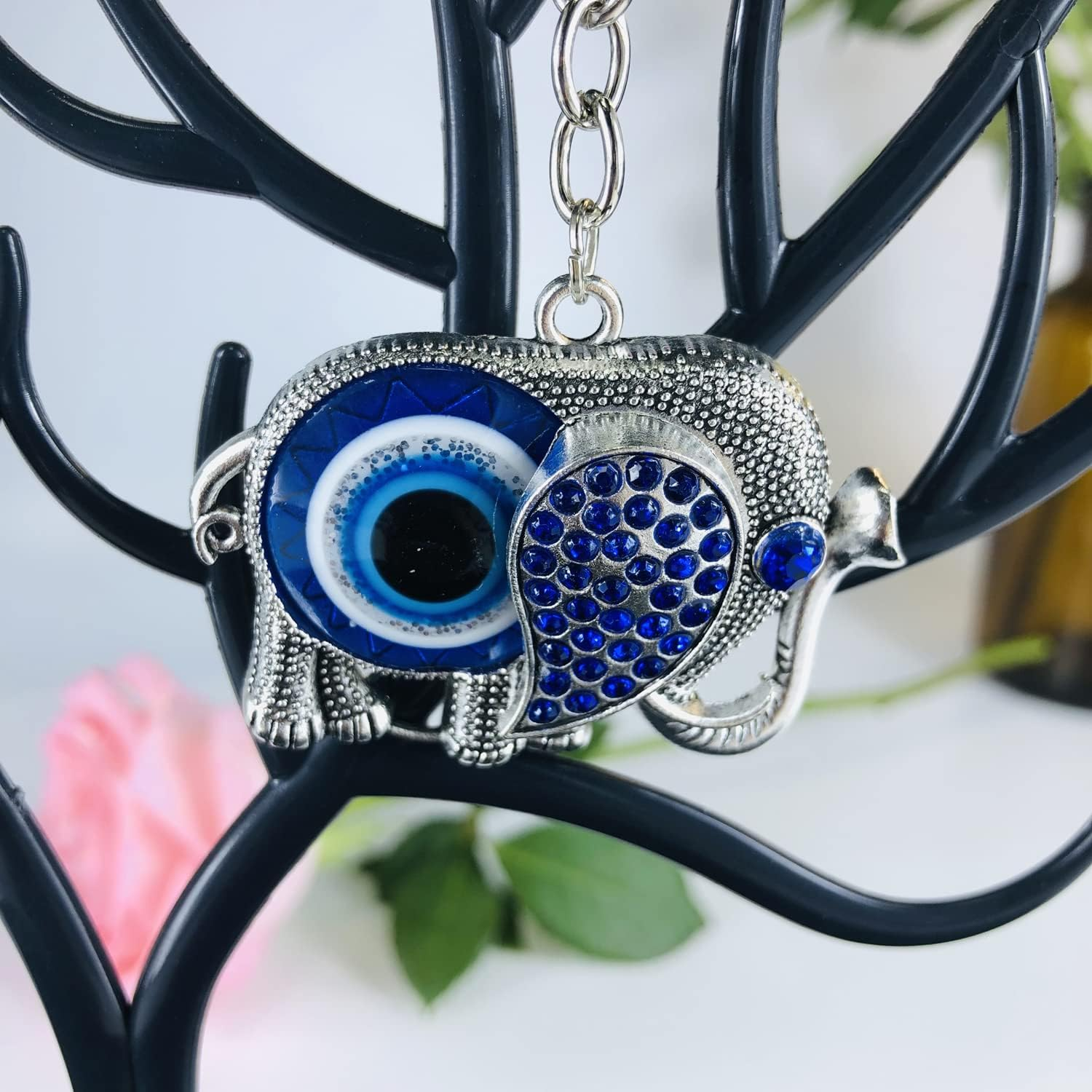 2 PACK Evil Eye Key Chain, Owl Elephant Key Ring, Handcraft Good Luck Keychain Hanging Decor Accessories image number 4