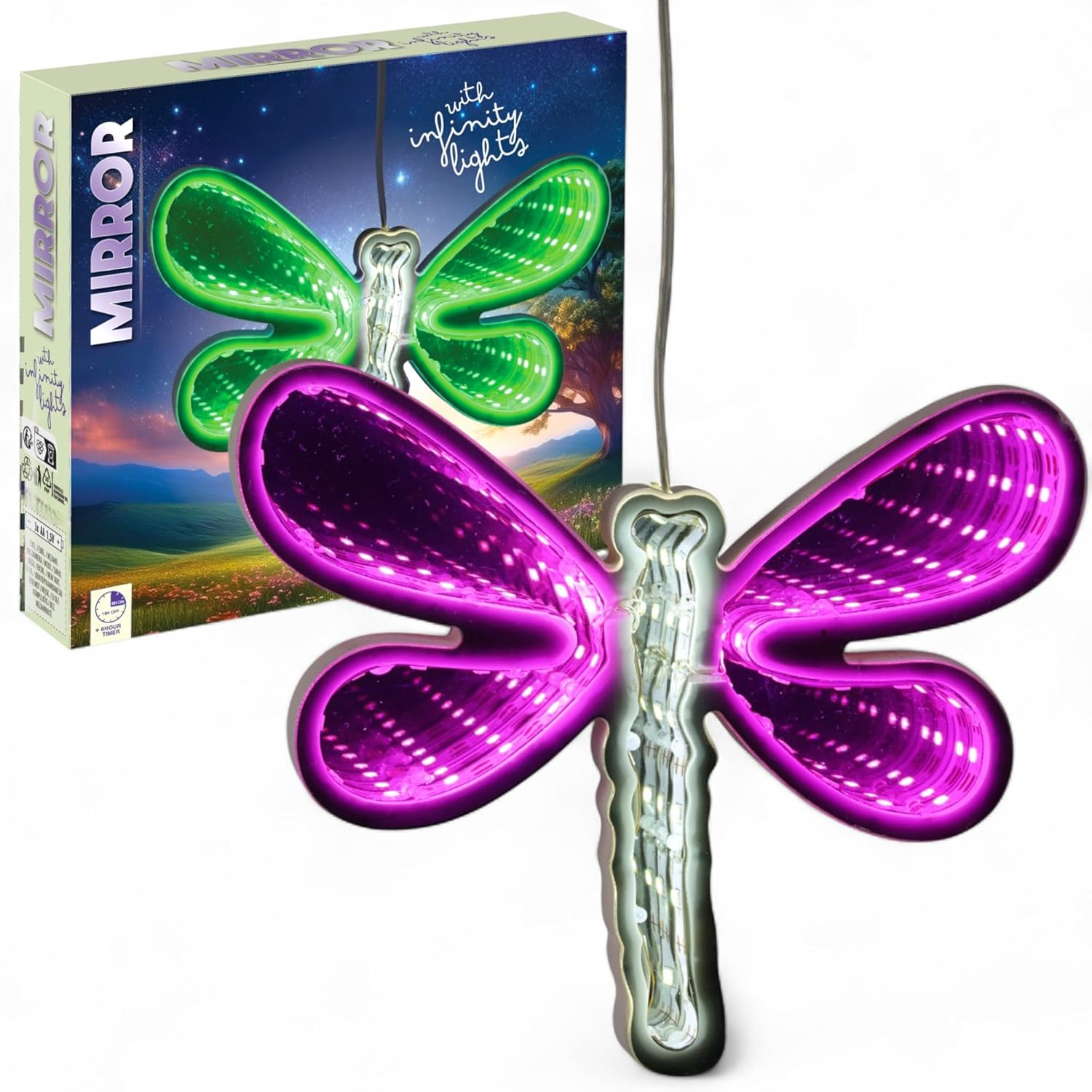 MIJOMA Mirror Figures Infinity LED - Battery Operated with 6 Hour Timer, Decorative Mirror Light with Endless Effect for Window Areas & Living Rooms (Dragonfly) image number 2