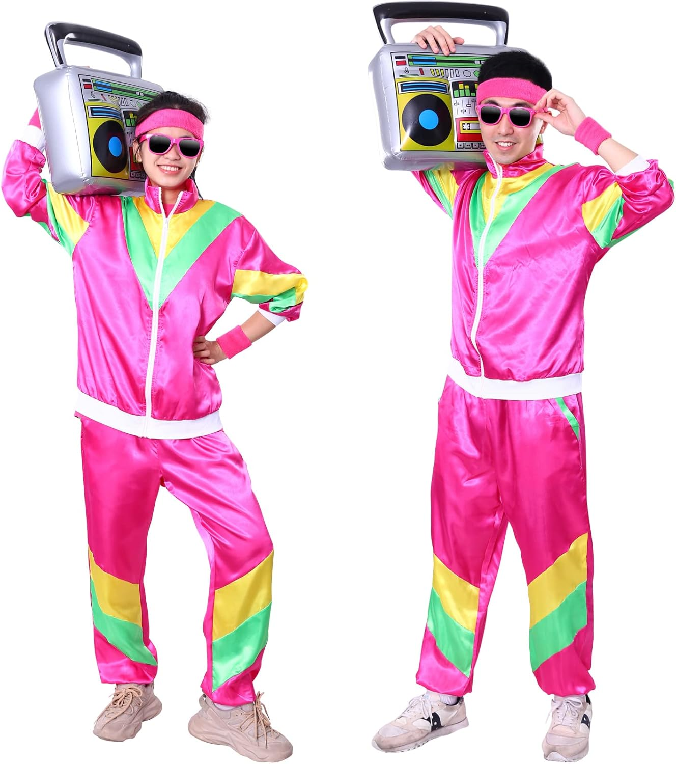 80S Fancy Dress Costume for Adults,80S Shell Suit Costume,90S Shell Suit Fancy Dress,Fashion Retro Tracksuit Outfit,90S Fancy Dress Costumes with Headband Wristbands Glasses image number 3