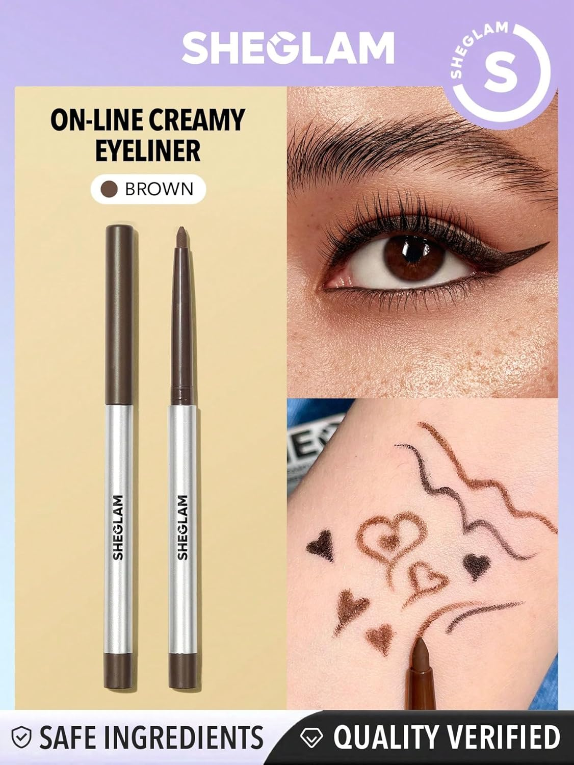 SHEGLAM On-Line Creamy Eyeliner Waterproof Matte Gel Eyeliner Pencil Smudge-Proof Long Lasting Nourishing Eyeliner with Botanicals Sodium Hyaluronate-Brown