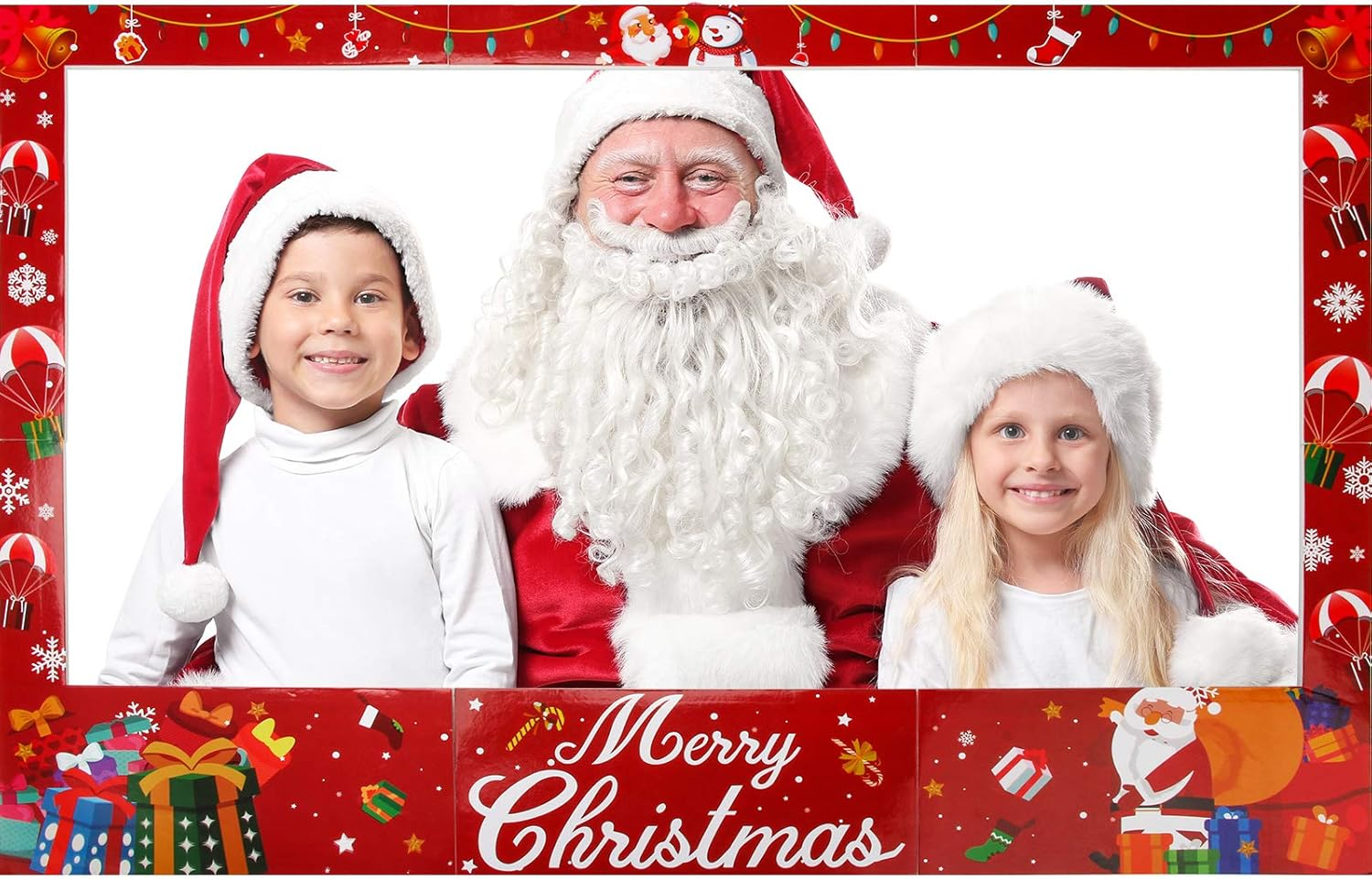 Ahier Christmas Photo Booth Frame, Christmas Photo Booth Props Frame, Selfie Picture Frame Backdrop Event Xmas Holiday Winter New Year Party Supplies Decorations