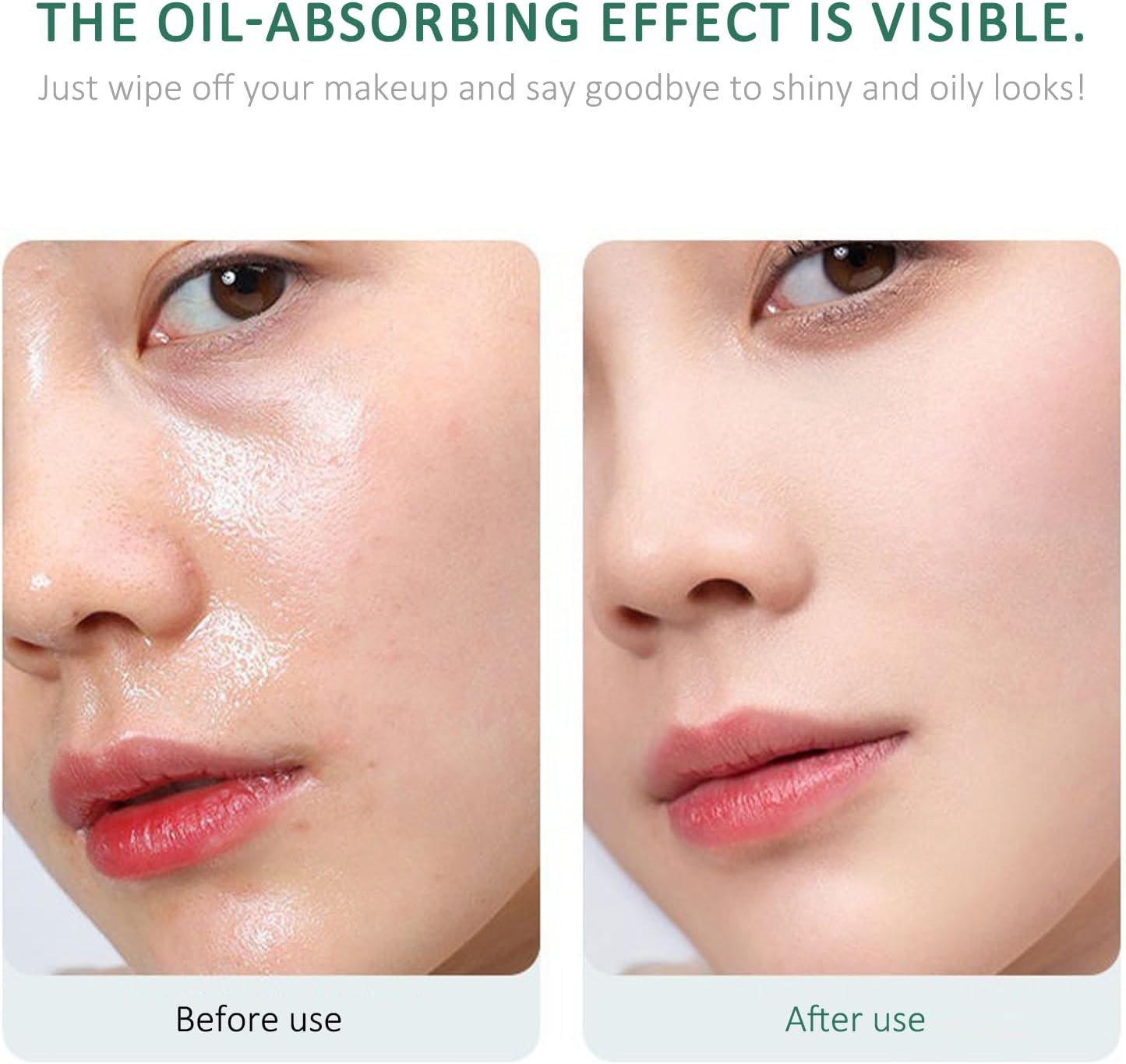 RIBHNXHI Oil Blotting Sheets for Face, 100 Counts Green Tea Blotting Paper with Portable Mirror Case and Makeup Puff for Daily Makeup Touch up Oil Absorbing Sheets image number 3