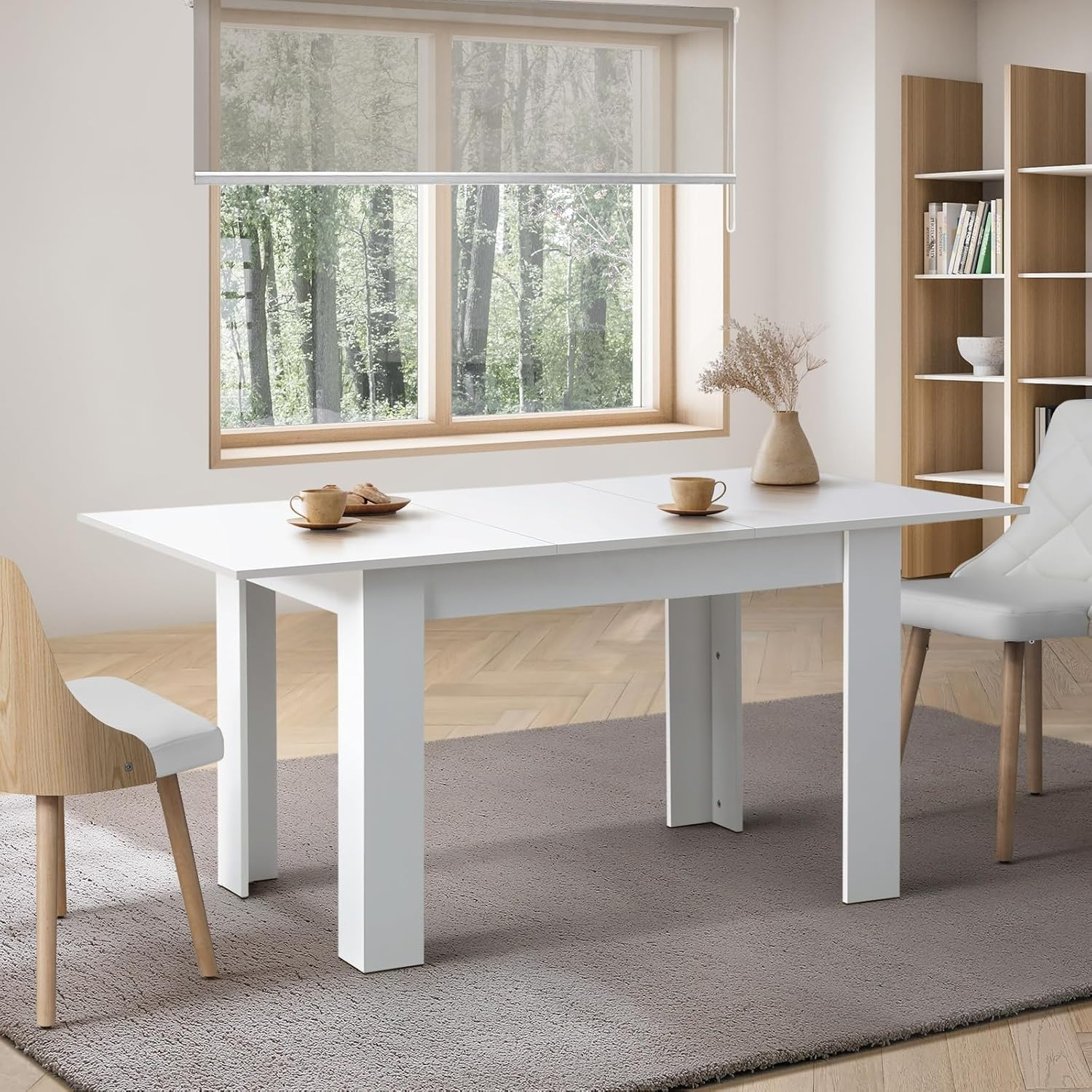 Oikiture 160Cm Dining Table Extendable Rectangular Dining Table for Home Kitchen and Dining Room White image number 4