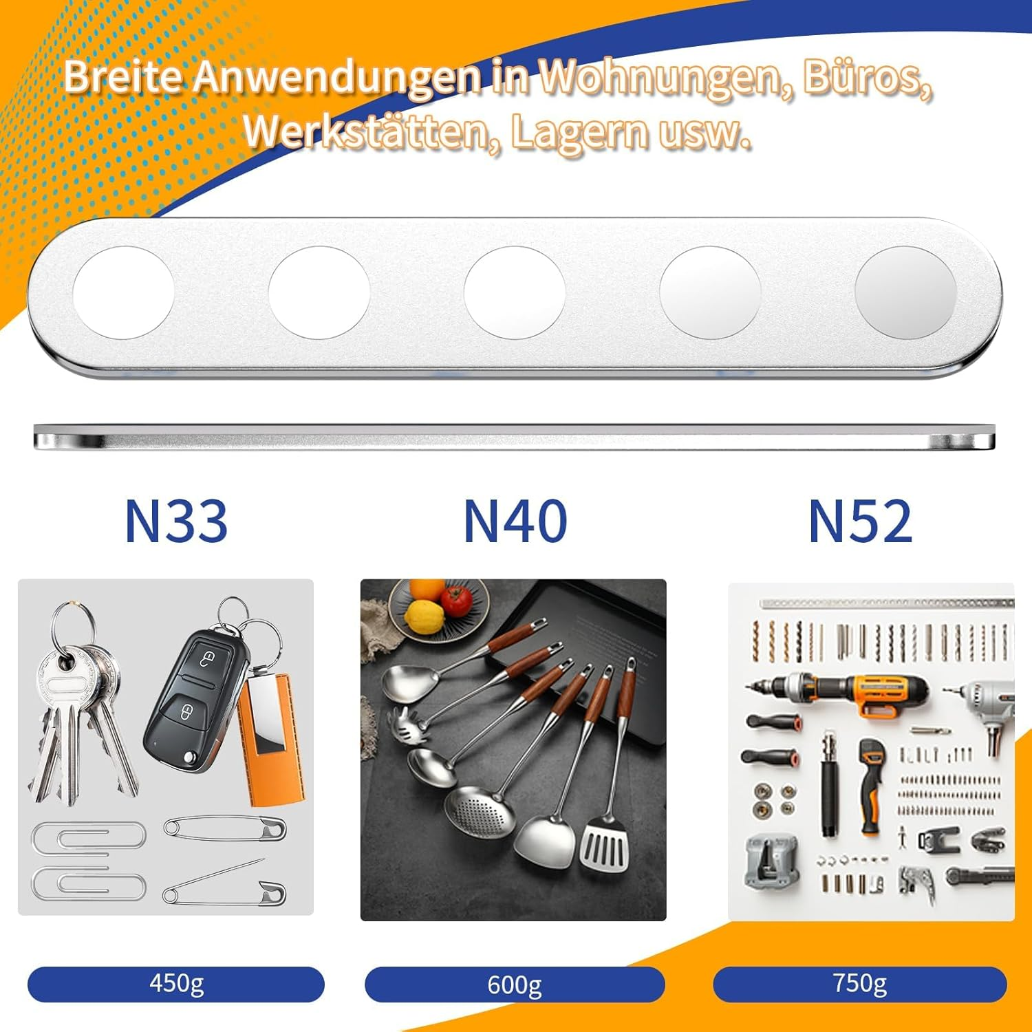 Unbreakable Strong Magnets for Gluing, Neodymium Magnets, Self-Adhesive, 58 X 10 X 1.5 Mm, Adhesive Magnets, Flat to Stick for Education, Research, Professional, Industry, Fridge, Whiteboard image number 2