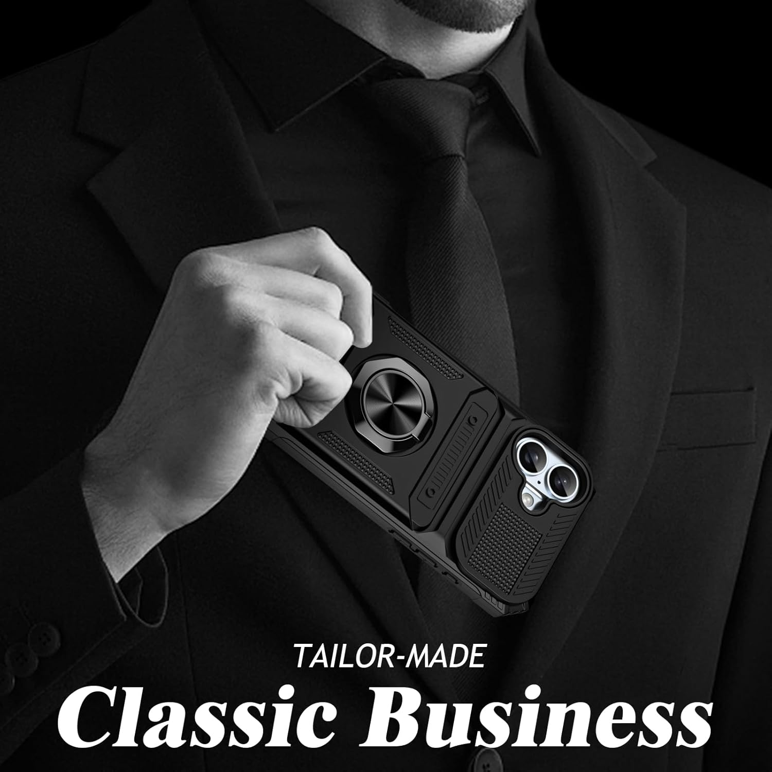 QIWEIQING Case for Iphone A, Military-Grade Shockproof Built-In Kickstand Phone Case Slide Camera Cover Removable Card Holder Anti-Scratch Rugged Bumper Cover for Iphone A. Black LM image number 2