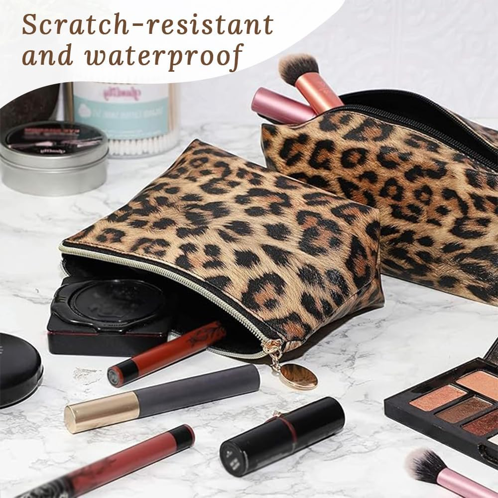 3-Piece Leopard Print Cosmetic Bag Set, Cheetah Print Portable Travel Cosmetic Bag, Multifunctional Women'S Handbag, Waterproof Storage Box with Zipper, Large-Capacity Toiletry Storage Box image number 5