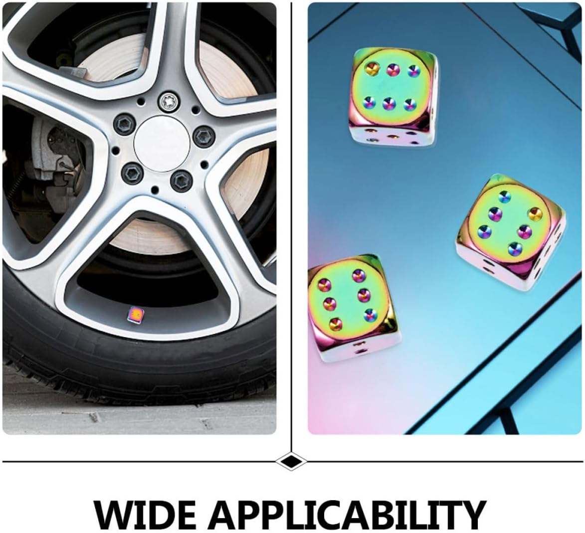 Creative Colorful Dice Aluminum Alloy Wheel Tire Caps 4Pcs Set Universal Tyre Rim Stem Dust Covers Car Tire Accessories for Automotive Use image number 5
