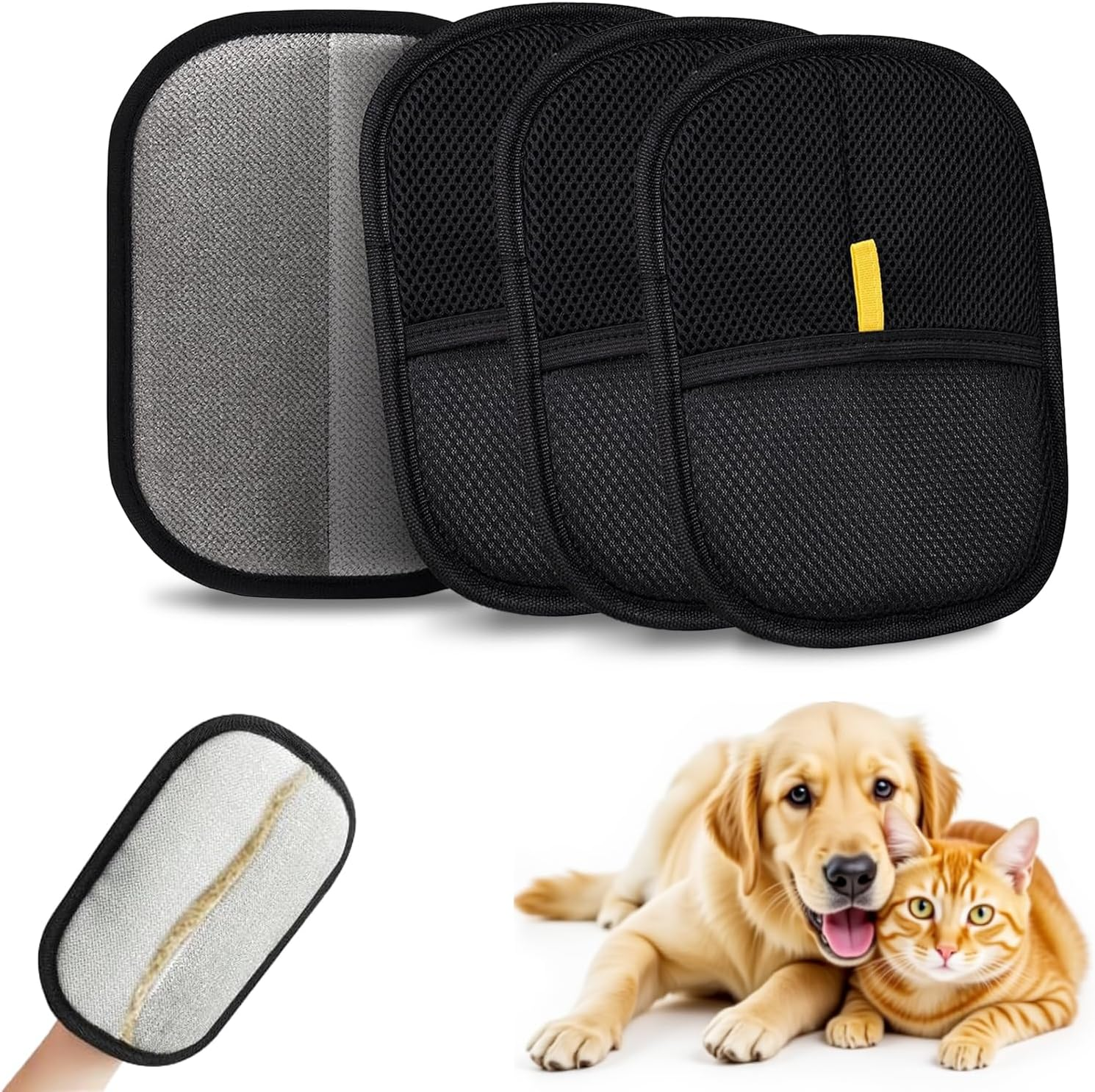 Ouqiesli Pet Grooming Gloves - Hair Removal Cleaning Mitt for Cats & Dogs (3Pcs)