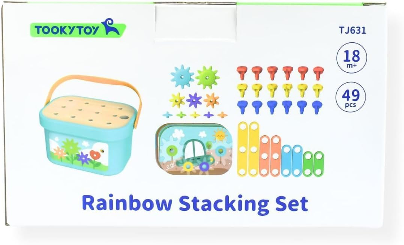 Tooky Toy TJ631 - Rainbow Pegs and Cogs Stacking and Lacing Set - Educational Stacking Toy image number 4