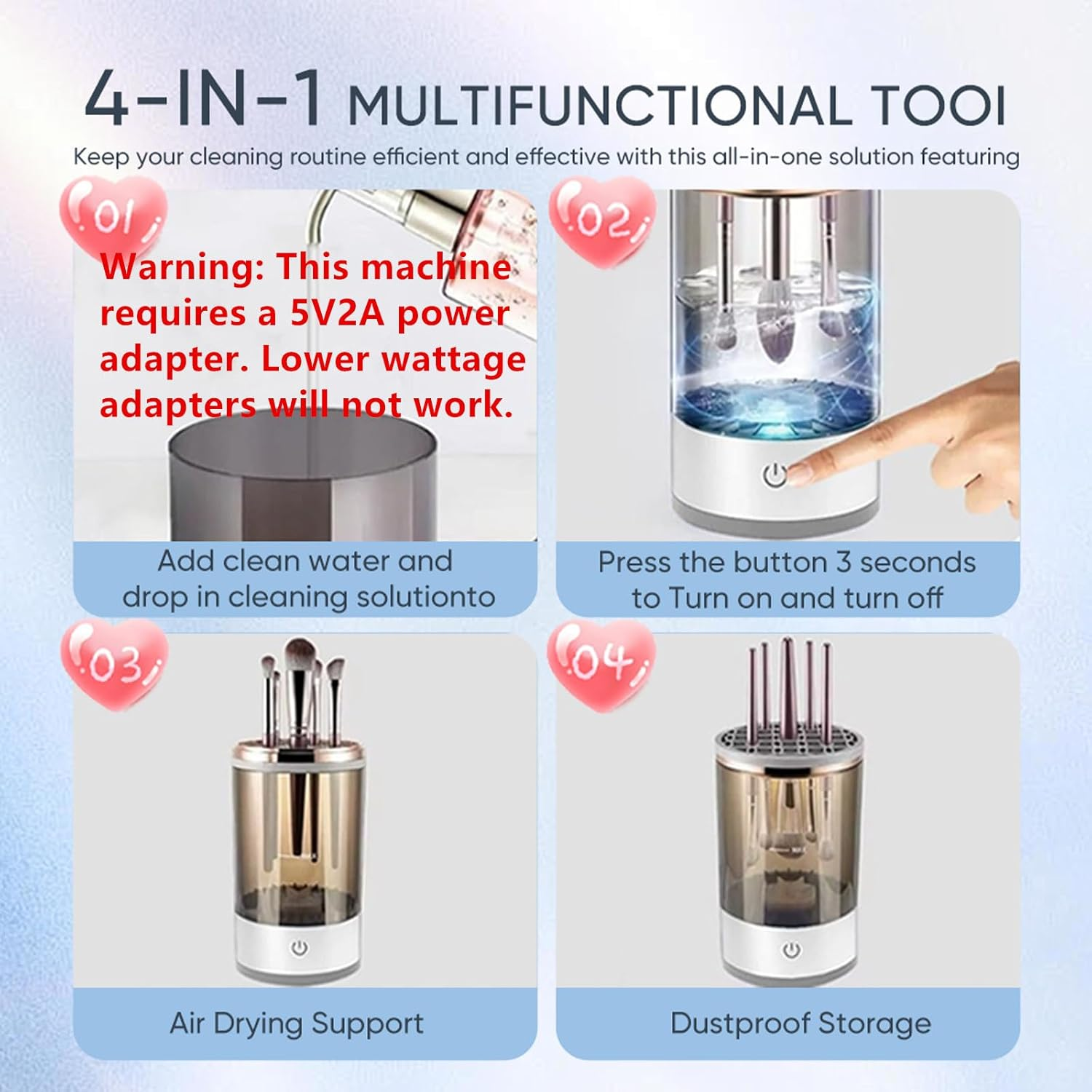 Makeup Brush Cleaner Machine, Upgraded Portable Electric Makeup Brush Cleaner Machine, Automatic Cosmetic Brush Cleaner for Quick & Efficient Cleaning, Suitable for All Brush Sizes(Midnight) image number 3