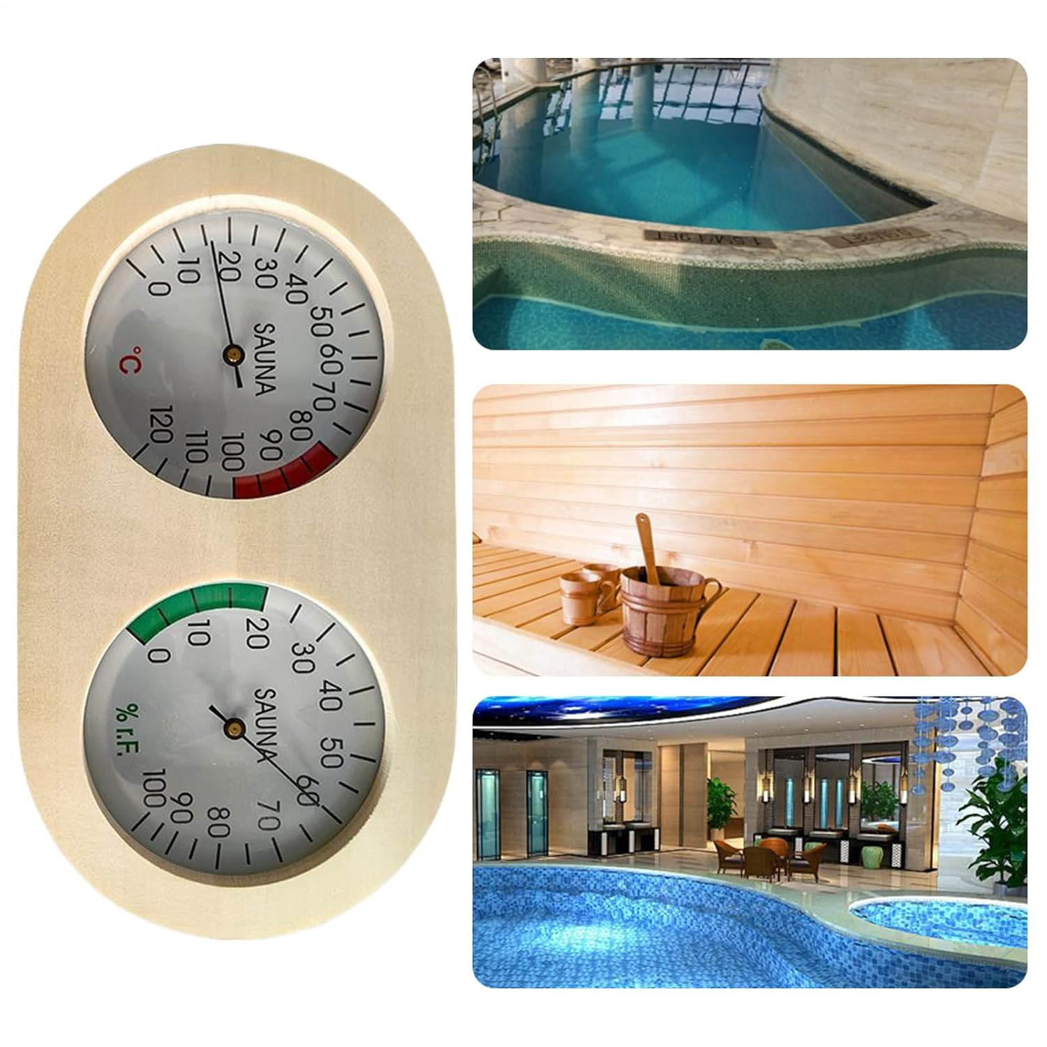 Temperature and Humidity Monitor - Sauna Temperature Humidity Gauge | Accurate Portable Wood Gauge for Kitchen Bedroom Porch Apartment Basement House Garden Home Nursery Bathroom Living Room