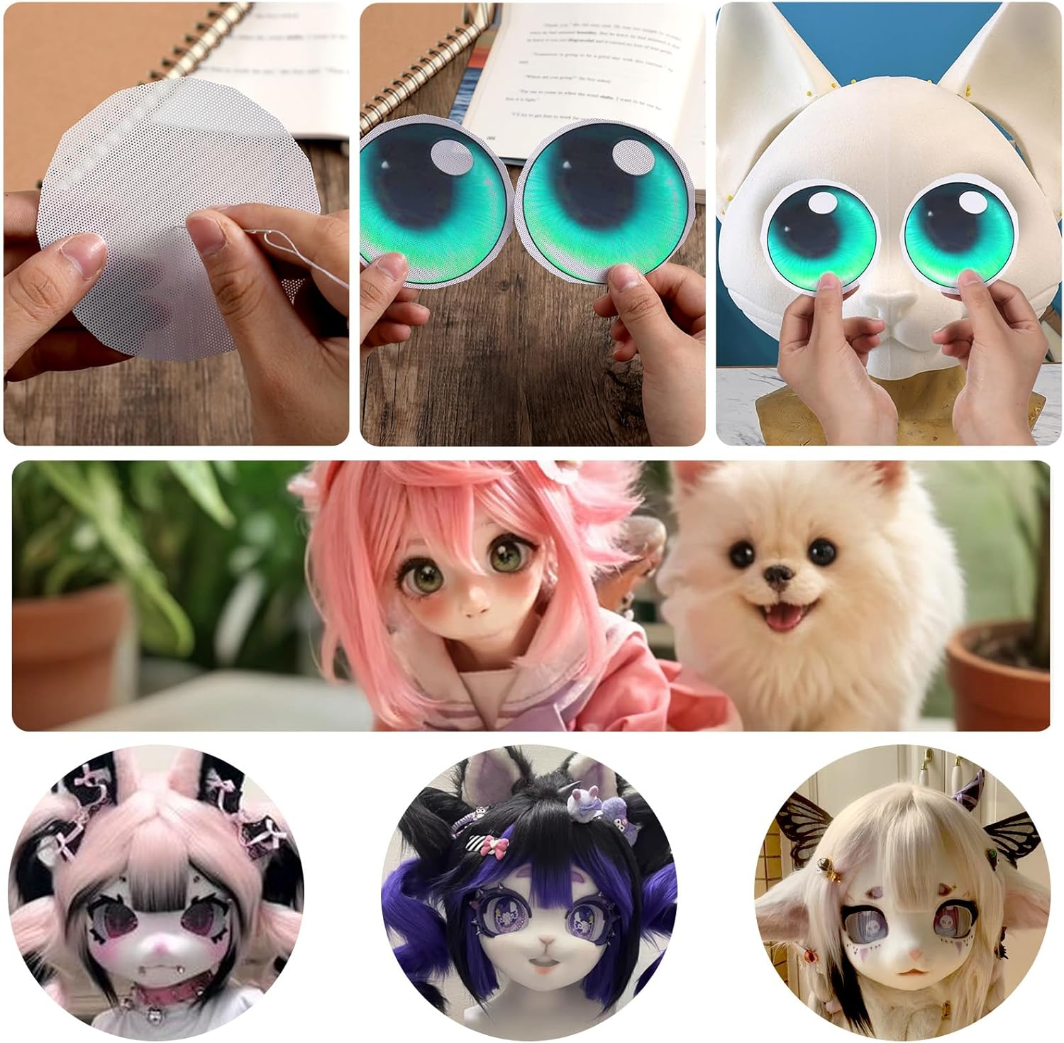 12 Pcs Eye Mesh Waterproof PVC Fursuit Eye Mesh for Cosplay and Therian Masks, 30 X 20 Cm Plastic Canvas for Cat Mask and Fursuit Crafting (Black) image number 2