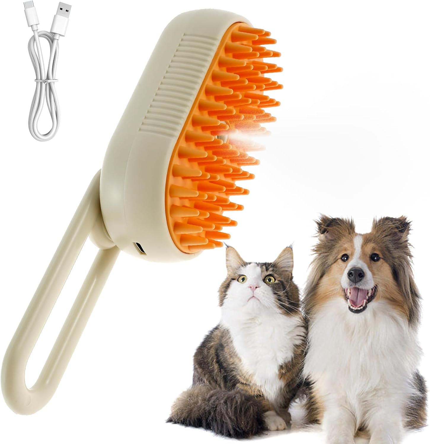 Abizarch Steamy Cat Brush,Steamy Cat Brush with Leave-On Essence, Multifunctional Cat Steamy Brush, Self Cleaning Steam Cat Brush for Massage, Silicone Steam Pet Brush for Removing Tangled(White)