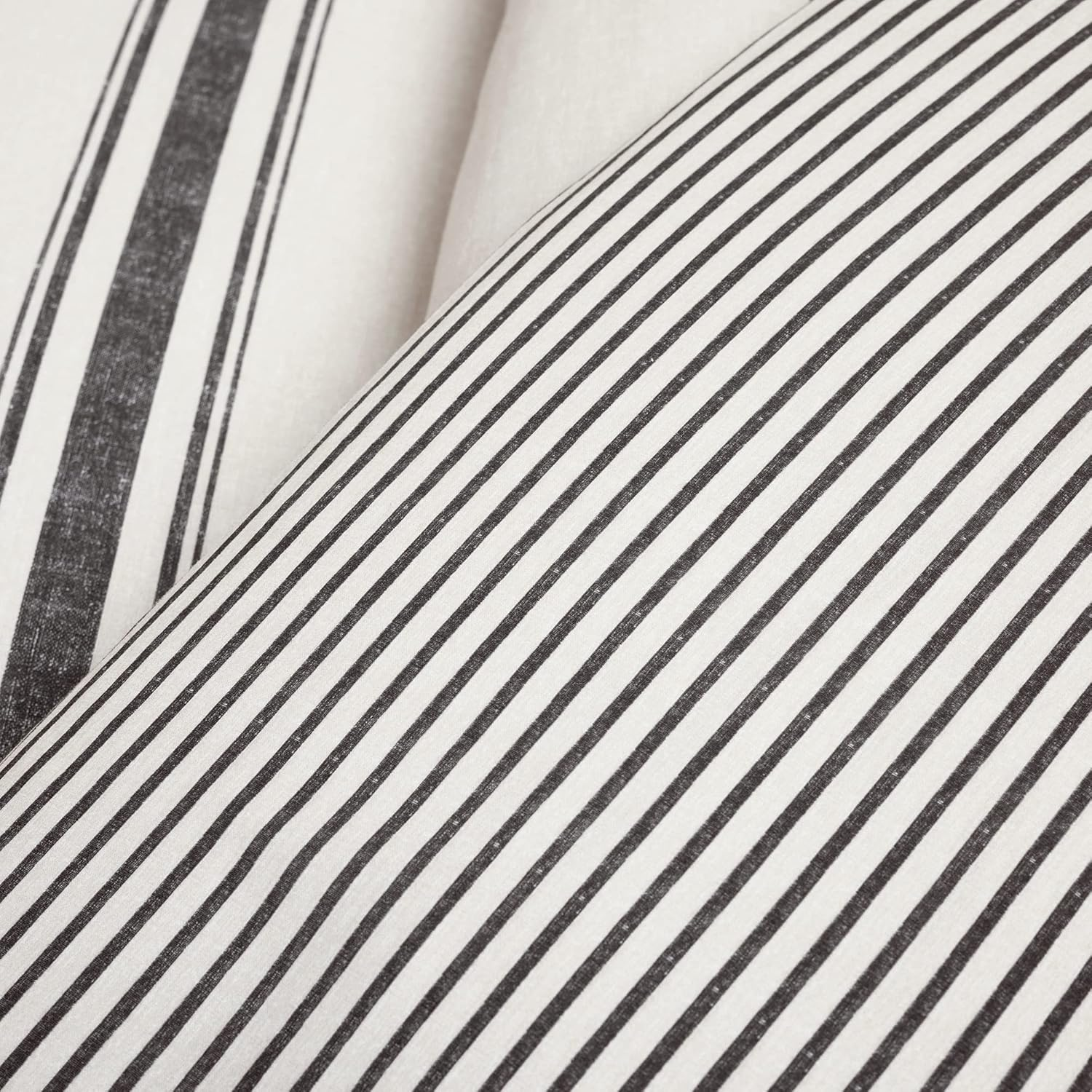 Lush Decor Farmhouse Stripe Reversible 100% Cotton Duvet Cover Set - 3 Piece Cozy Pinstripe Bedding Set - Classic Modern Rustic Charm Bedroom Decor - Full/Queen, Black - Yellow  Gray image number 3