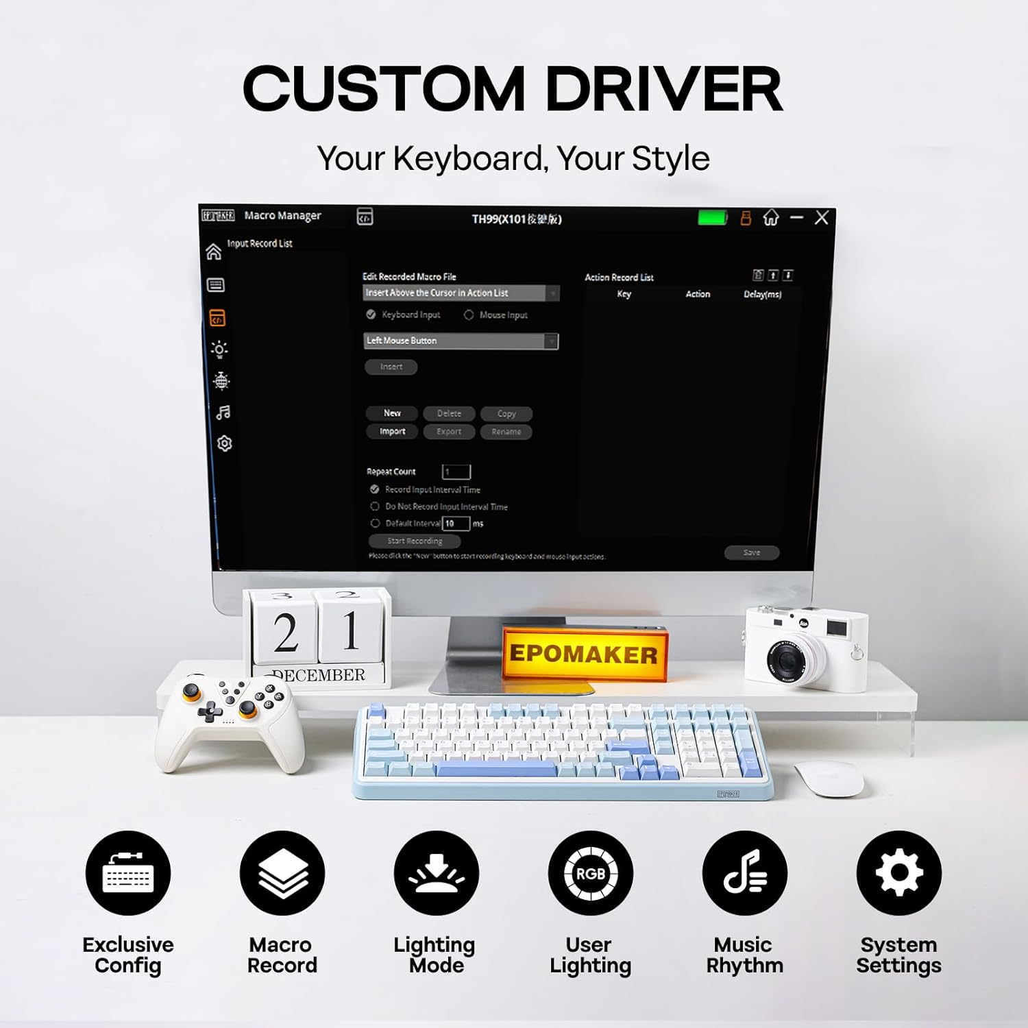 EPOMAKER TH99 Wireless Mechanical Keyboard, Quiet Gaming Keyboard, 8000Mah,Creamy Gasket,Rgb Backlit,Numpad,Pbt Keycap,Lubed Silent Switch,Hot Swappable,For Gamers/Office (Blue&White) image number 6