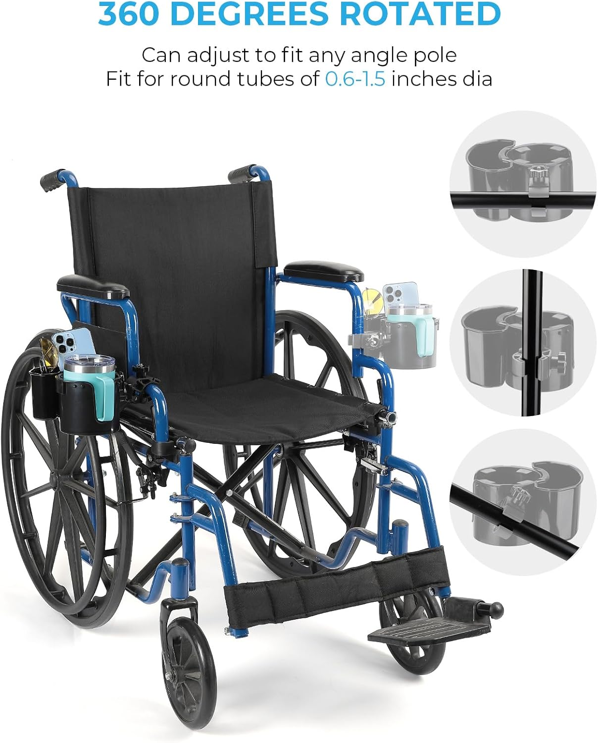 JOYTUTUS Wheelchair Cup Holder, 2-In-1 Walker Cup Holder with Storage Box, Cup Drink Holder for Bottle with Handle, Fit for Wheelchair, Walker, Rollator, Stroller, Camper, Golf Cart image number 6