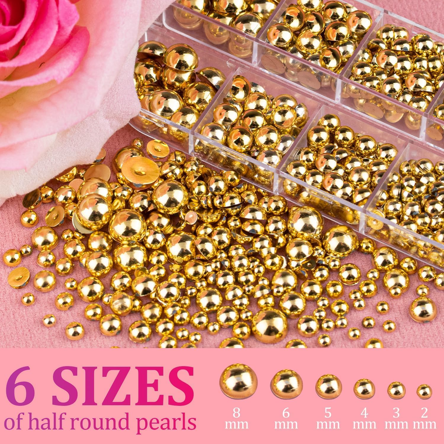 Flat Back Half round Gold Nail Charms and Gems with Multi-Size Pearls for DIY Nail Art Design and Crafting - Geiwogwc image number 6