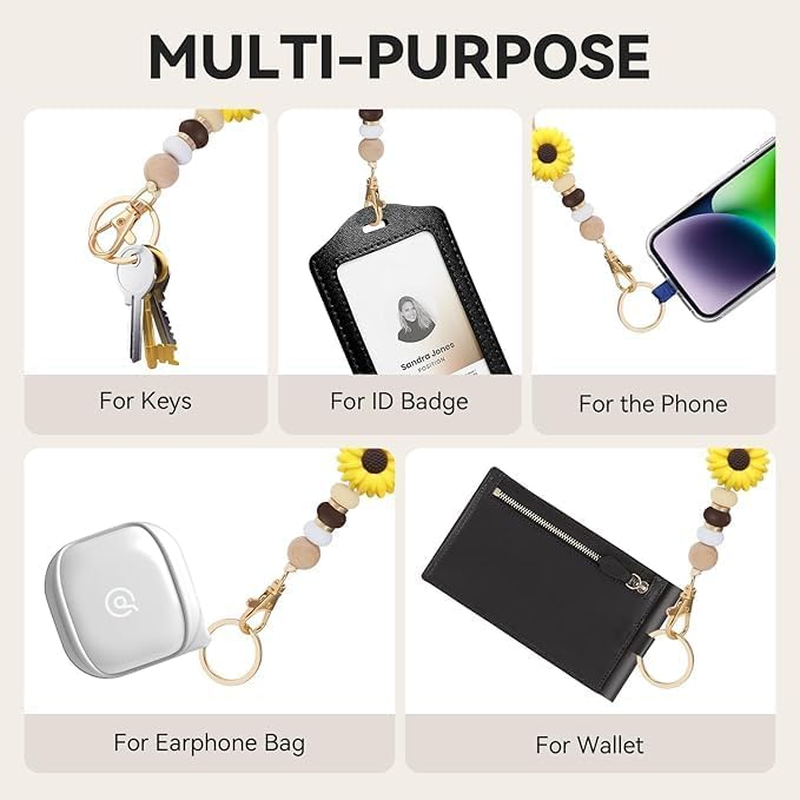 Quhoxdye 4PCS Teacher Breakaway Retractable Lanyards for Id Badges and Keys, Retractable Beaded Cute Badge Lanyards for Women Boho Lanyards Fashion Silicone Wood Bead Lanyard