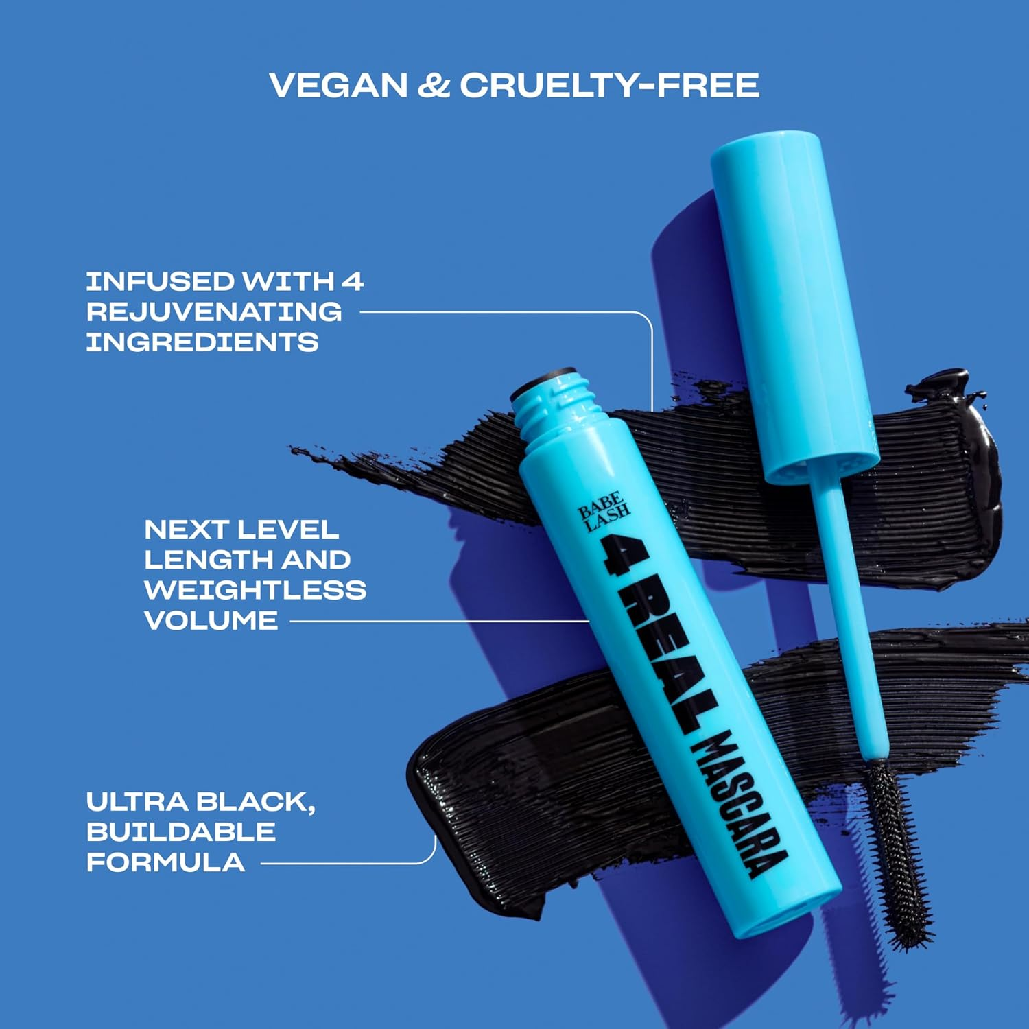 Babe Original 4 Real Mascara Black for Volume, Length, and Lift in Eyelashes, Defined & Flutterly Look, Vegan & Cruelty-Free, 8.5G image number 3