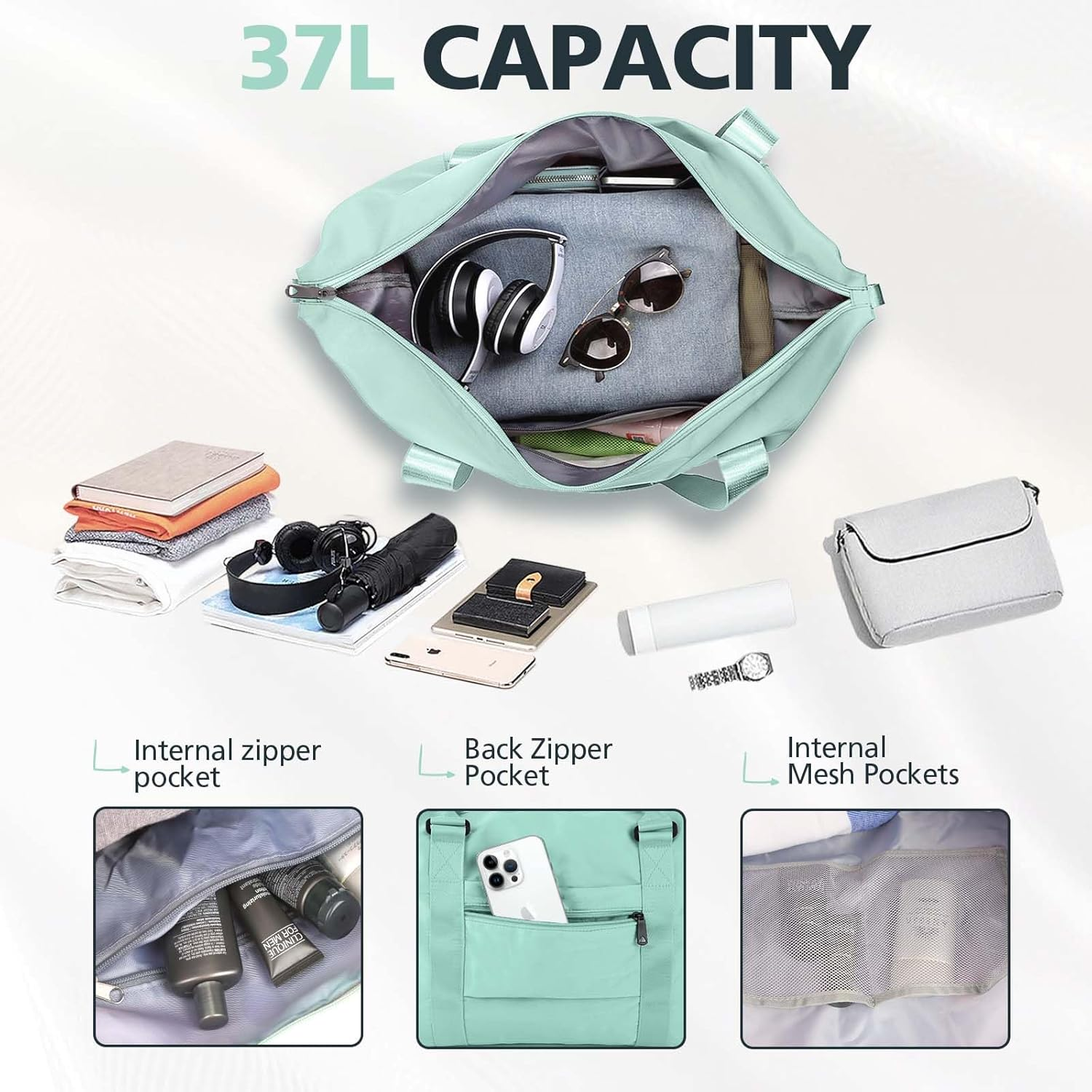 Travel Duffle Bag, Waterproof Weekender Bag Carry on Tote Bags for Women, Duffel Bag Sport Gym Bag for Men, Hospital Bag for Labor and Delivery, Overnight Bag Luggage Bag with Trolley Sleeve, 04 Cyan - 05 Shadow Violet image number 6