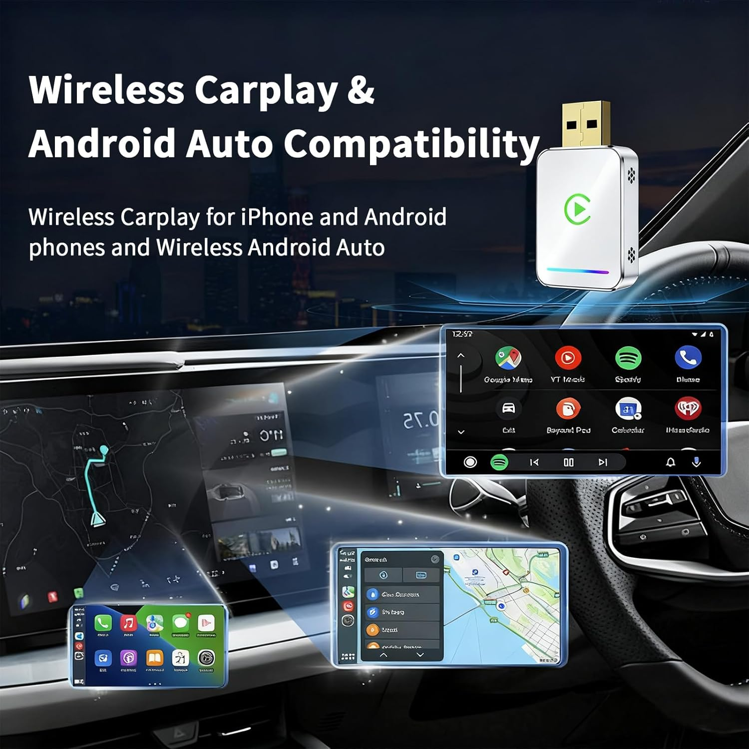 2-In-1 Wireless Carplay Adapter, Silver White Android Car Adapter,Golden Joint,Carplay Dongle，Suitable for Converting OEM Wired to Wireless, Plug and Play,Android 11+ image number 3