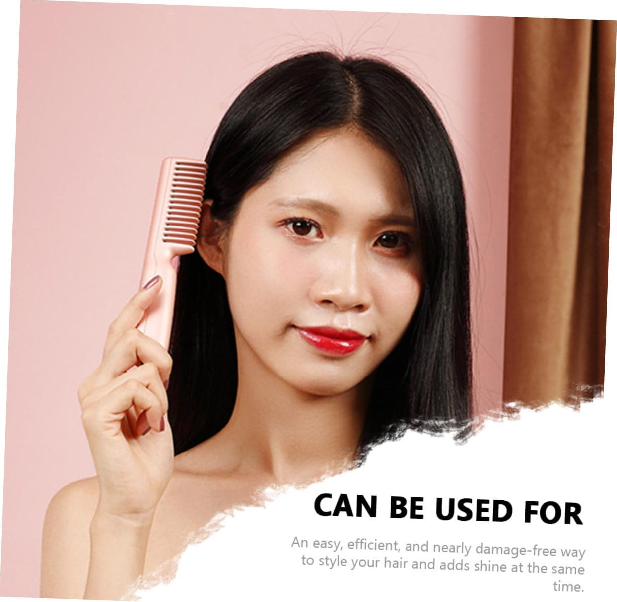 VINTORKY Unisex Rechargeable Hair Straightener Brush Portable Mini Comb Dual Function Straightener Pink image number 6