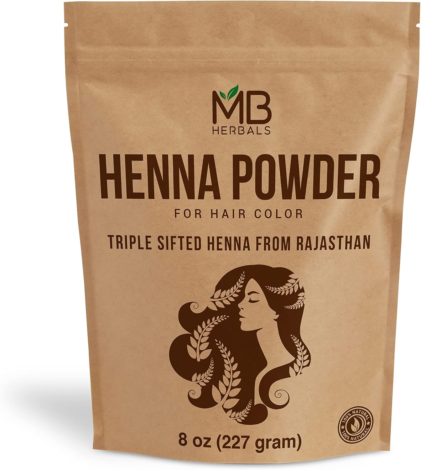 MB Herbals 100% Pure & Natural Henna Powder 8 Oz / 227 Grams for Hair Color | for Natural Orange-Red Hair Color | Triple Sifted | No Preservatives image number 1