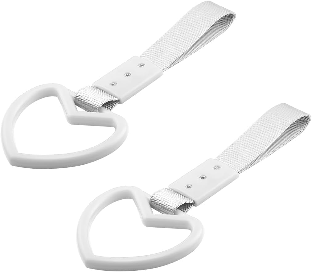2PCS Rings Heart-Shaped Car Hand Strap, Rear Bumper Warning Loop Heart Handle for SUV, Subway, Bus, Auto Interior Exterior Warning Decoration