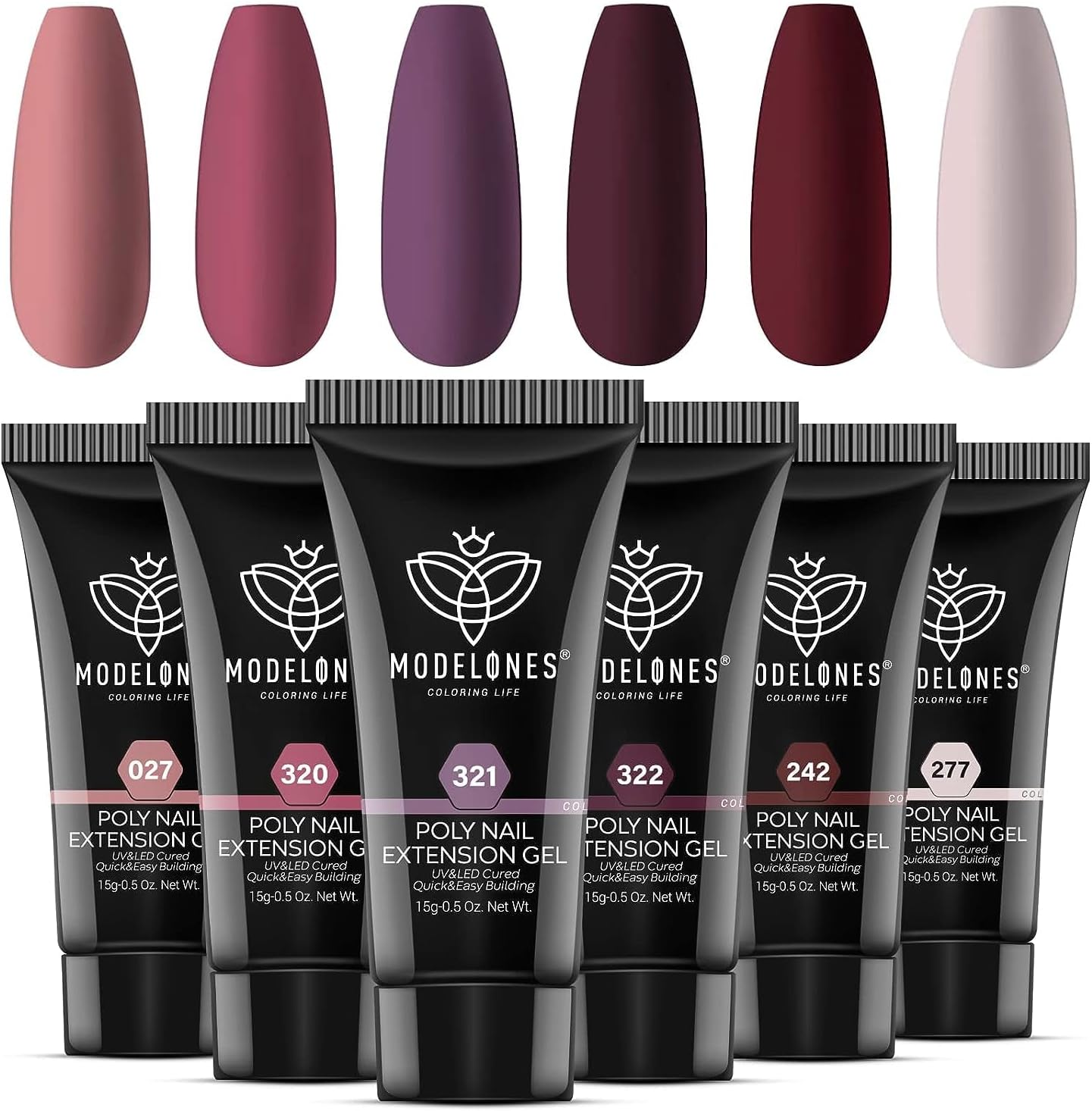 Modelones Poly Nail Gel, 6 Colors Nude Skin Tones Pink Neutral Brown Collection Poly Extension Gel Set Builder Nail Gel French Manicure DIY Design Nail Art Home Salon Beauty Gift