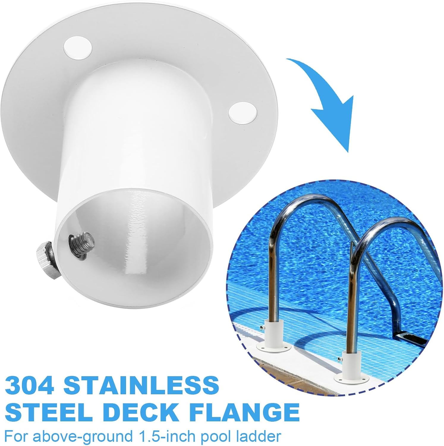 Pool Handrail Deck Flange, Stainless Steel White Deck Flange Rod End Bracket Cast for above Ground Pool Ladder Anchor Mounting Flange 1.5" (2 Pack) image number 4