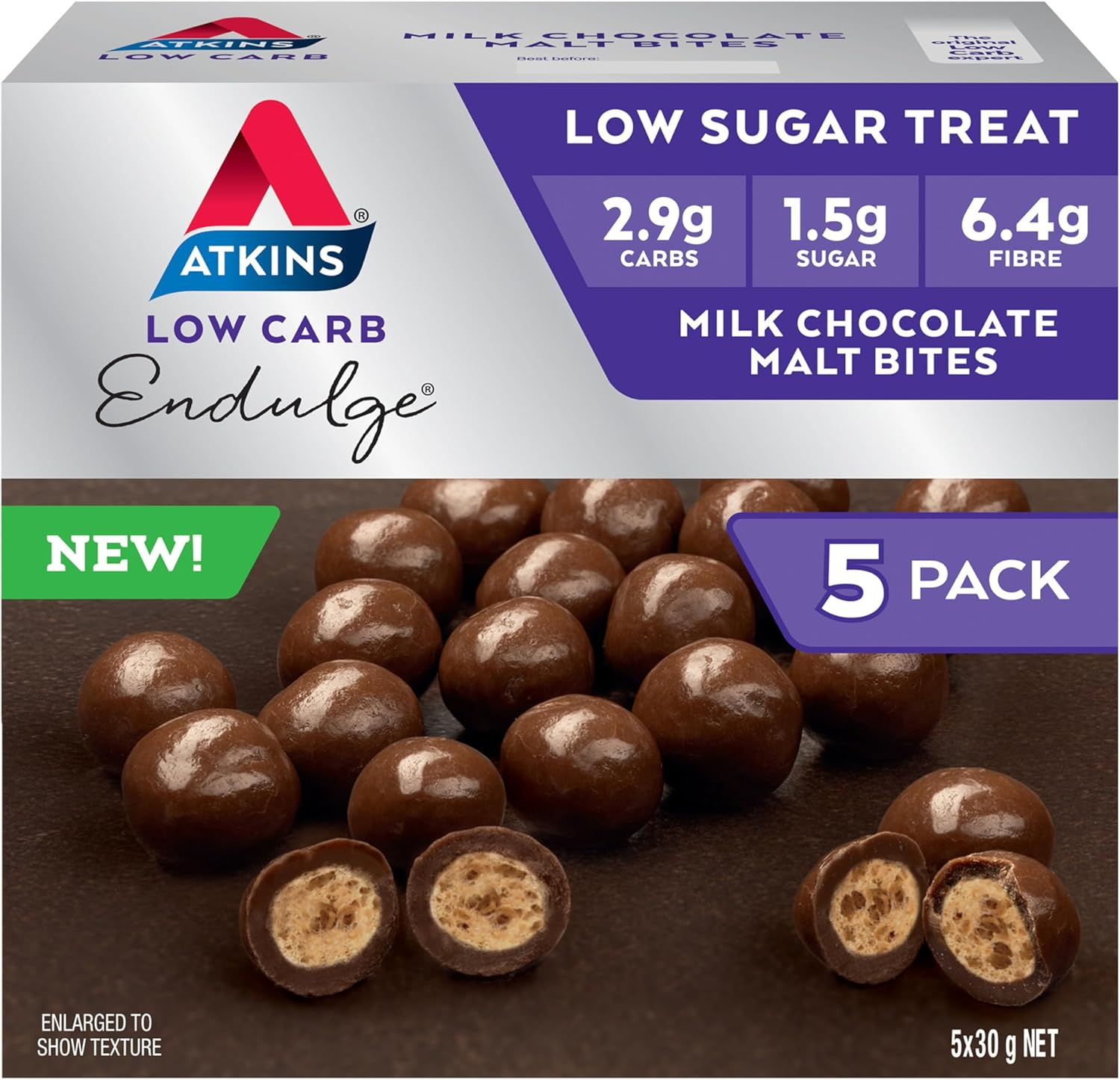 Atkins Endulge, Milk Chocolate Malt Bites, Low Sugar Treat, 5 Pack image number 5