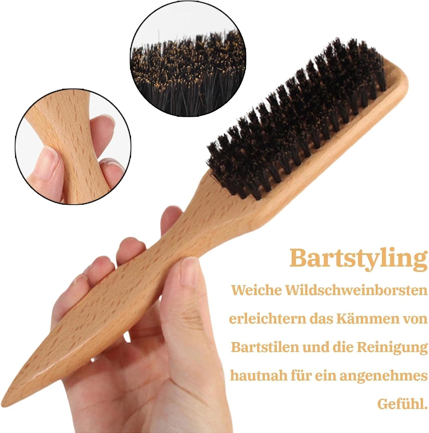 Boar Bristle Hairbrush Smooth Back Smooth Back Hair Brush for Smooth Ponytail and Straightening Baby Hair Flyaways Edge Control Backcombing & Teasing Wide Rat Tail Hair Brush image number 2