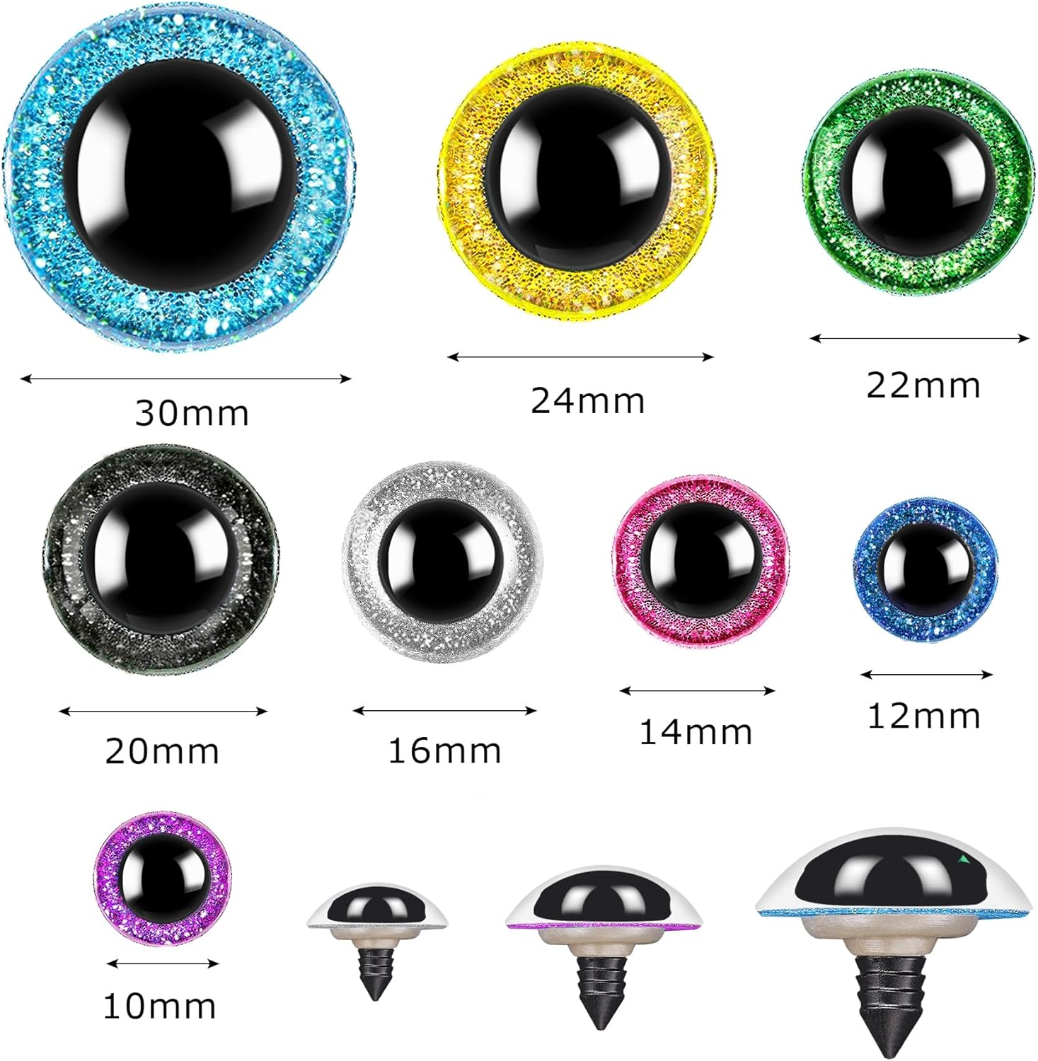 160Pcs Large Safety Eyes for Amigurumi Glitter Eye for Stuffed Animals for DIY Dolls Puppets Bear Crafts Animals Amigurumi Making Supplies(Colorful A)