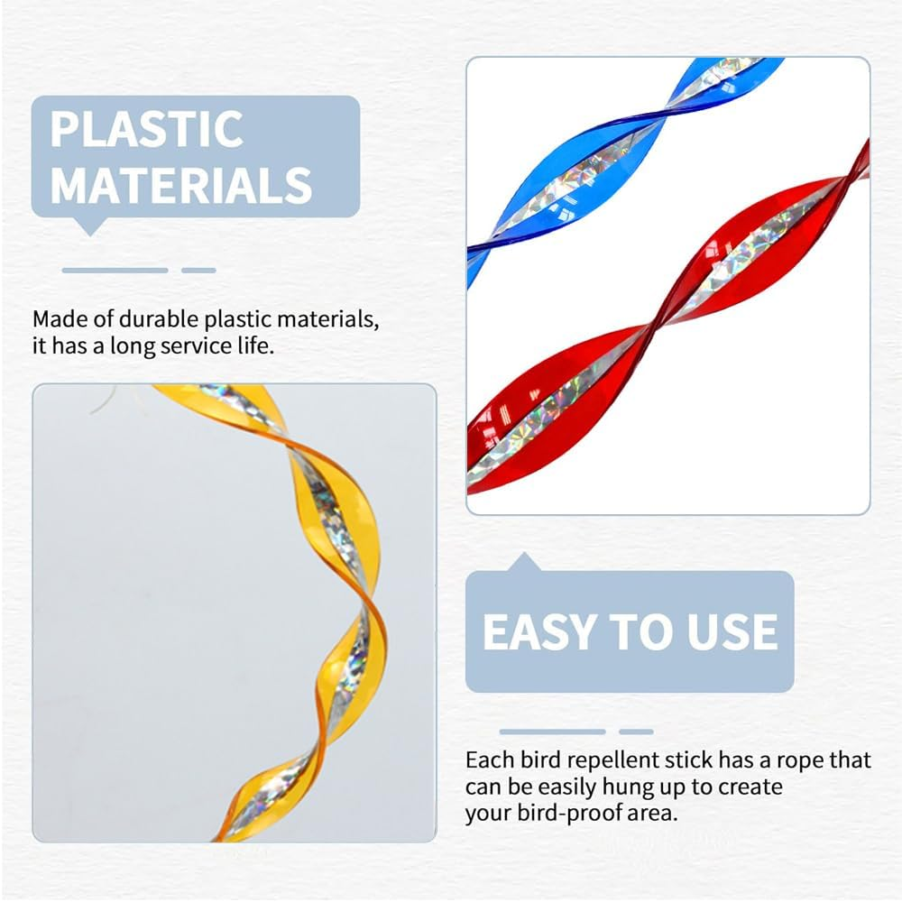 10Pcs Bird Reflective Rods,Woodpecker Deterrent for House,Laser Rainbow Color with Reflective Spiral Design,Wind Driven Rotation Bird Scare Rods,Patio Lawn Garden Decorative Hanging Scare Devices image number 3