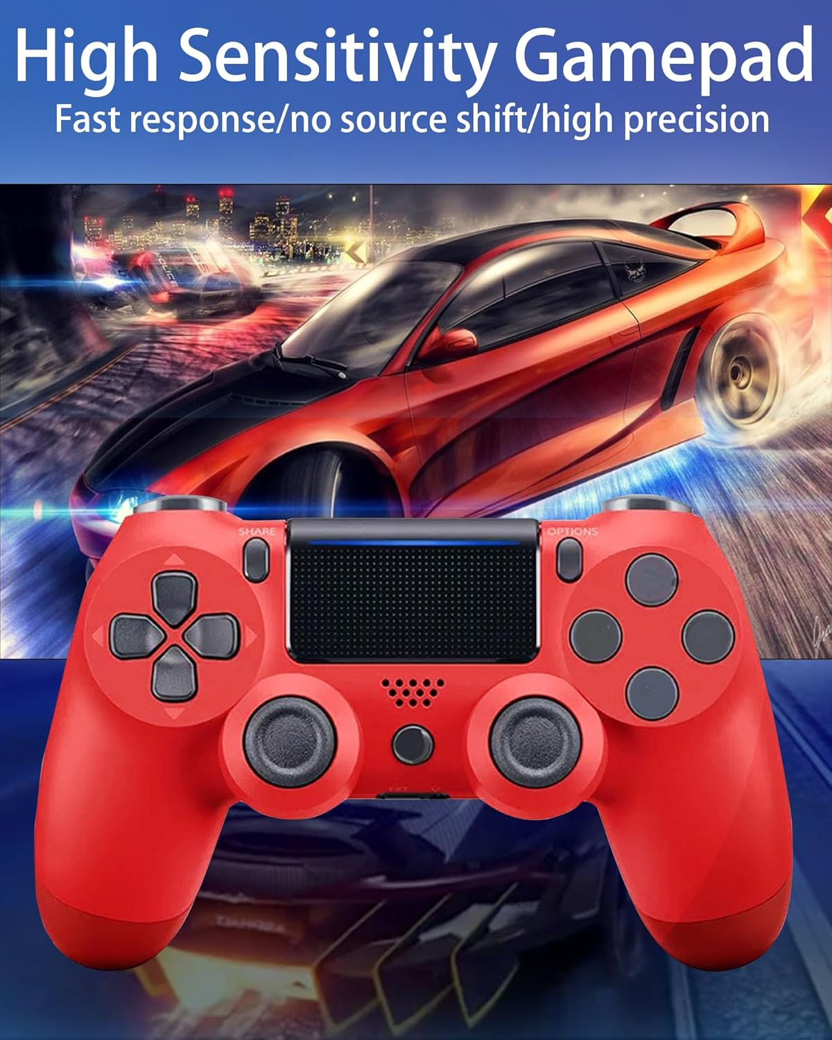 Wireless Controller for PS-4, Compatible with Ps-4/Pro/Slim/Pc Bluetooth Controller, Dual Vibration, Touch Panel, 3.5Mm Audio Jack, Six-Axis Joystick (Red) image number 3