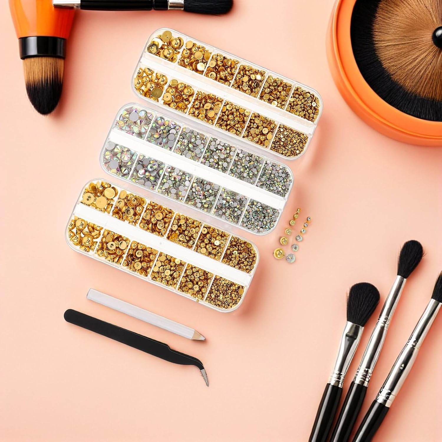 SWETRACE Manicure Rhinestones Kit with Box Nail Bling Faux Pearl Charms Nail Embellishments for DIY Home Salon Use