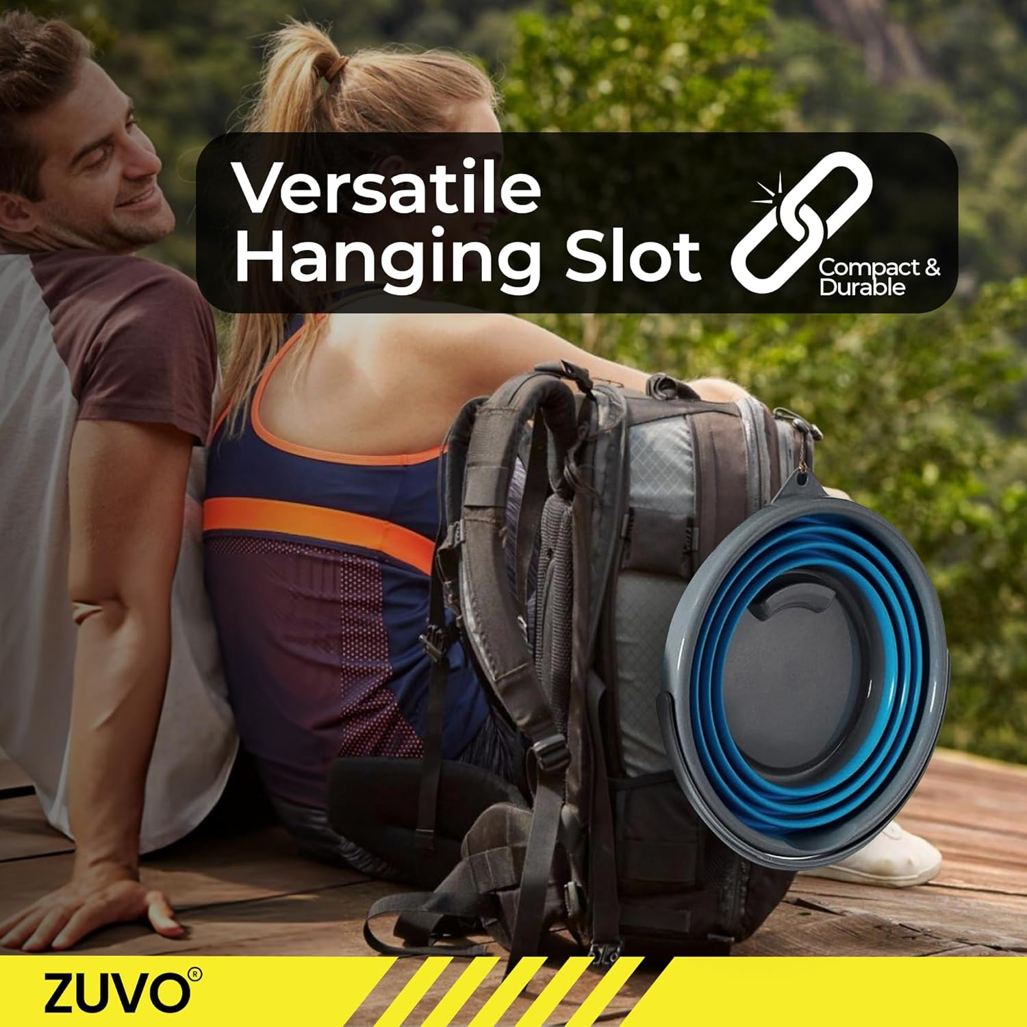 Zuvo Collapsible Bucket 10L, Silicone Folding Bucket, round Blue/Grey Mop Bucket for Cleaning Tools, Ideal for Travelling & Fishing, Space-Saving Design image number 3